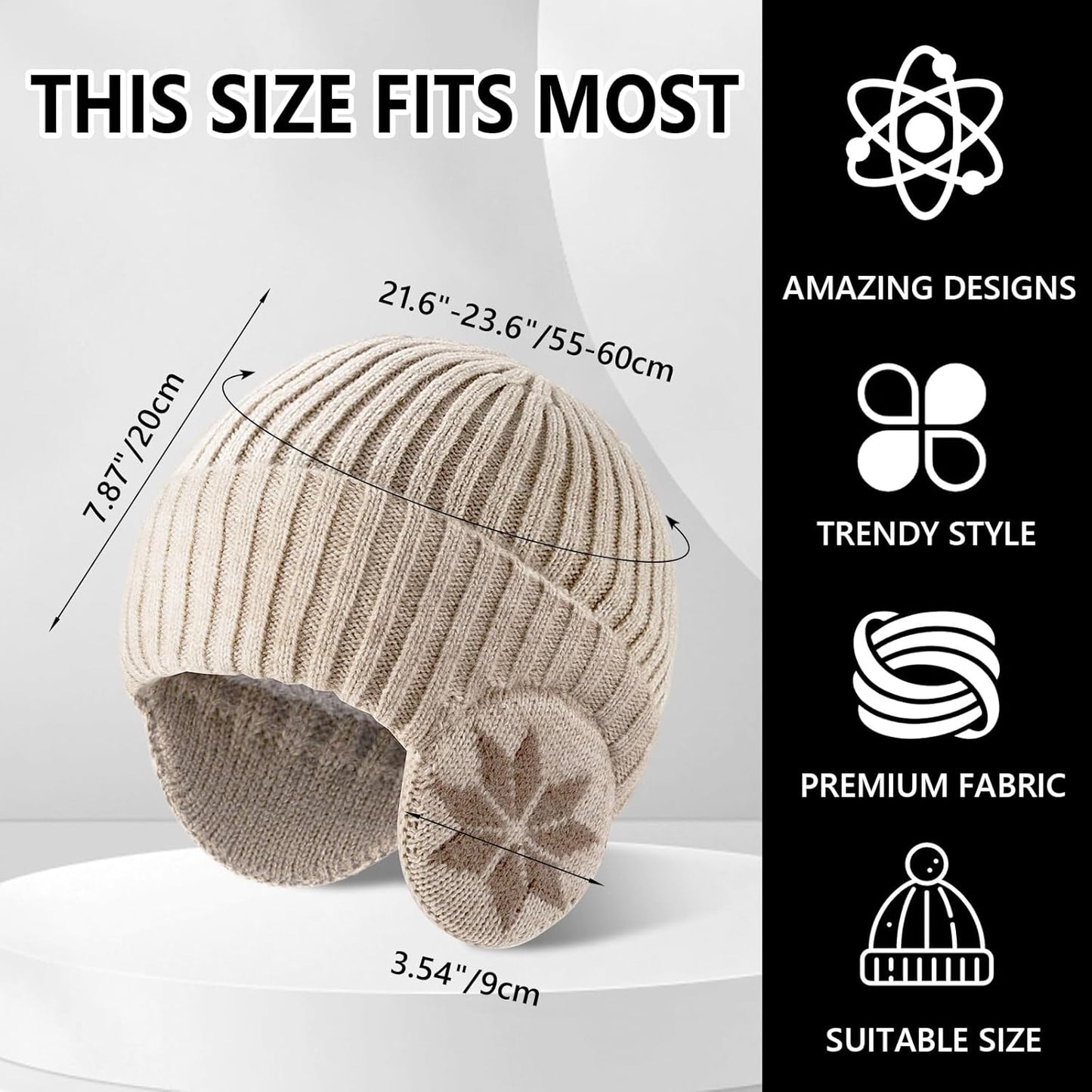 Winter Beanie Hat with Ear Flaps – Fleece-Lined Knit Skull Cap for Men & Women, Warm Windproof Outdoor Hat