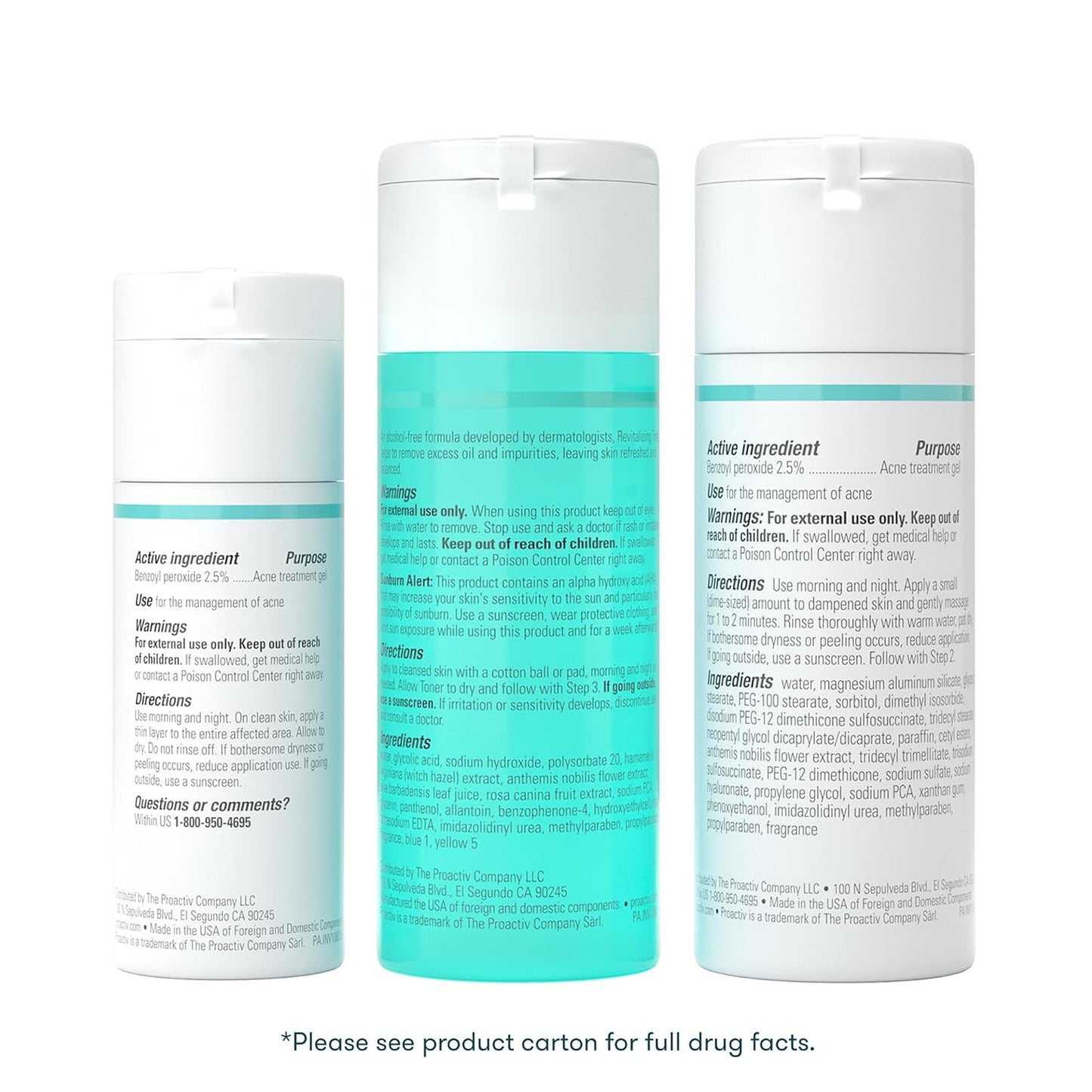 Proactiv 3-Step Acne Treatment – Benzoyl Peroxide Face Wash, Exfoliating Toner, Acne Spot Treatment & Repairing Spot Treatment for Face & Body | Complete 30-Day Kit