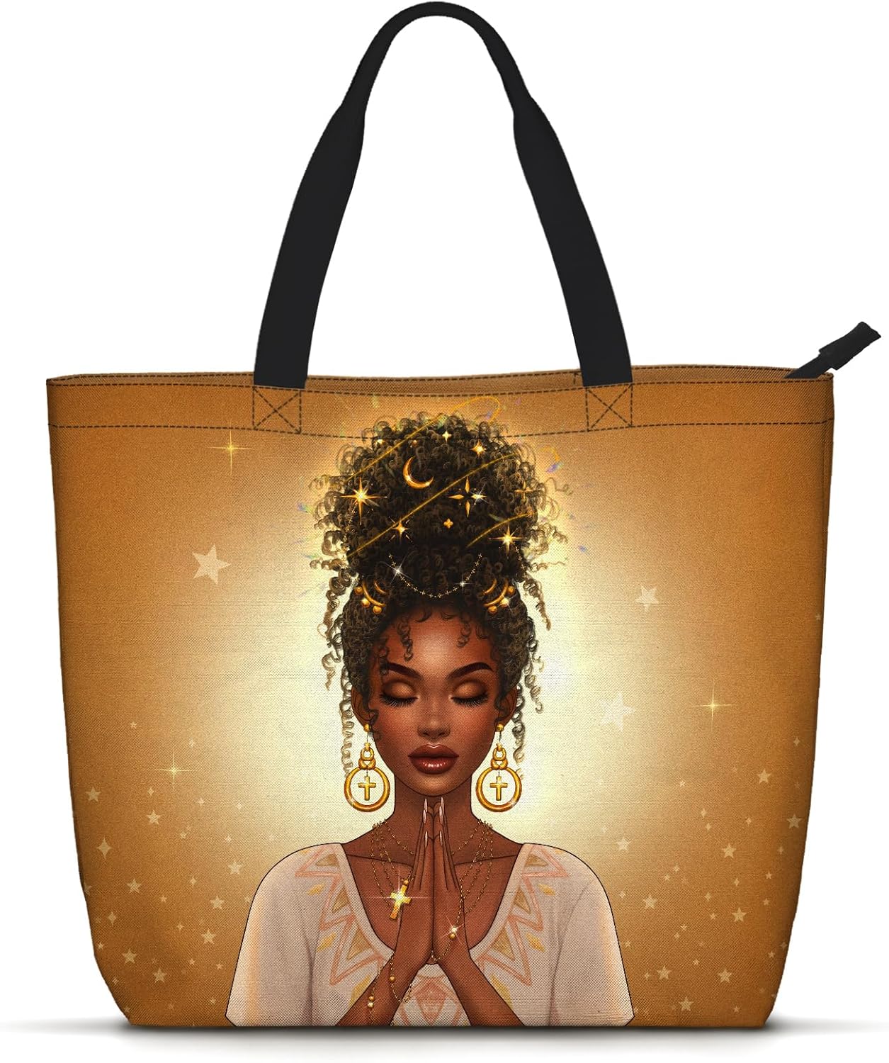African American Women Tote Bag – Large Black Shoulder Handbag for Work, Travel & Beach | Fits Laptop | Zipper Closure Everyday Tote Bag
