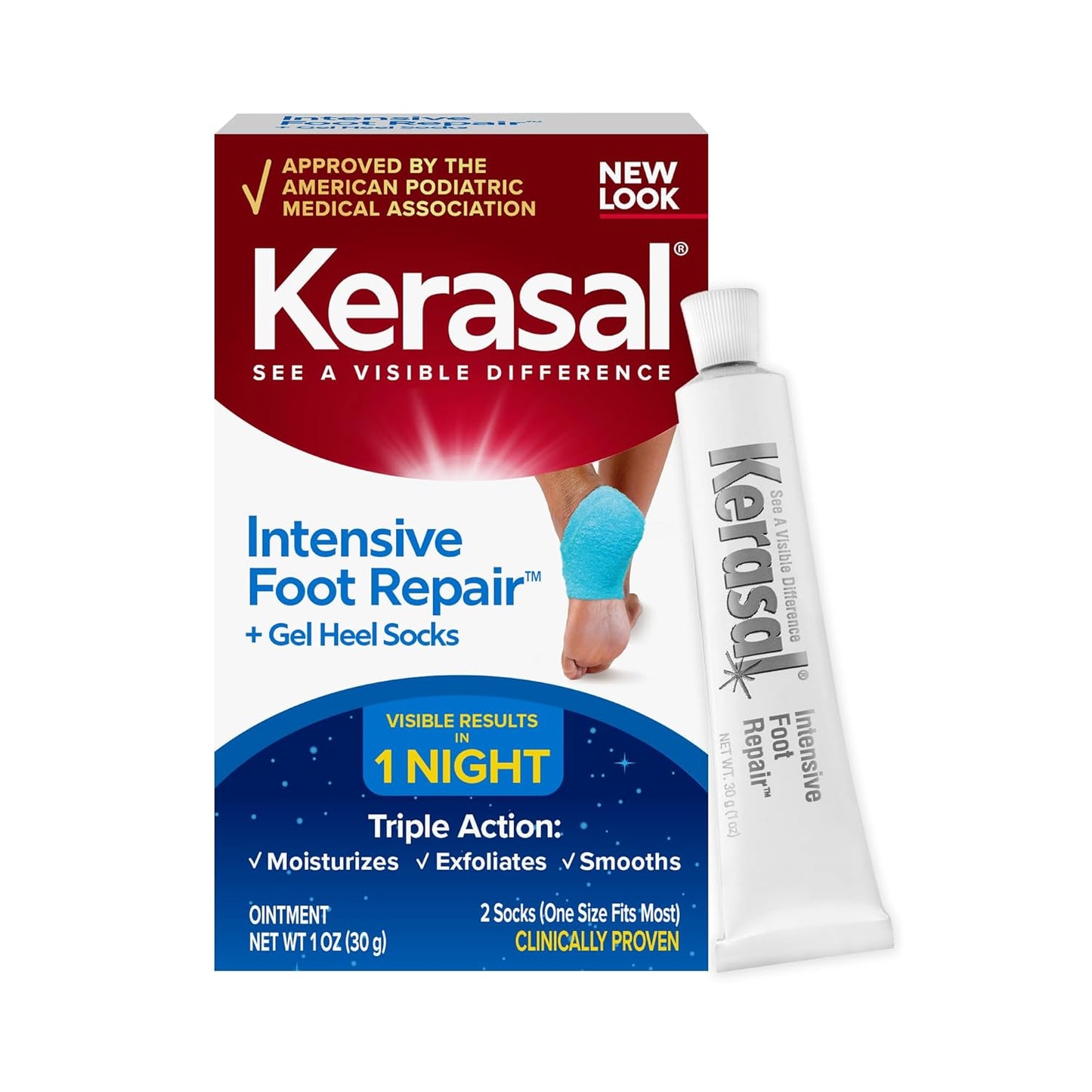 Kerasal Nighttime Intensive Foot Repair – Skin Healing Ointment for Cracked Heels & Dry Feet, 1 oz   