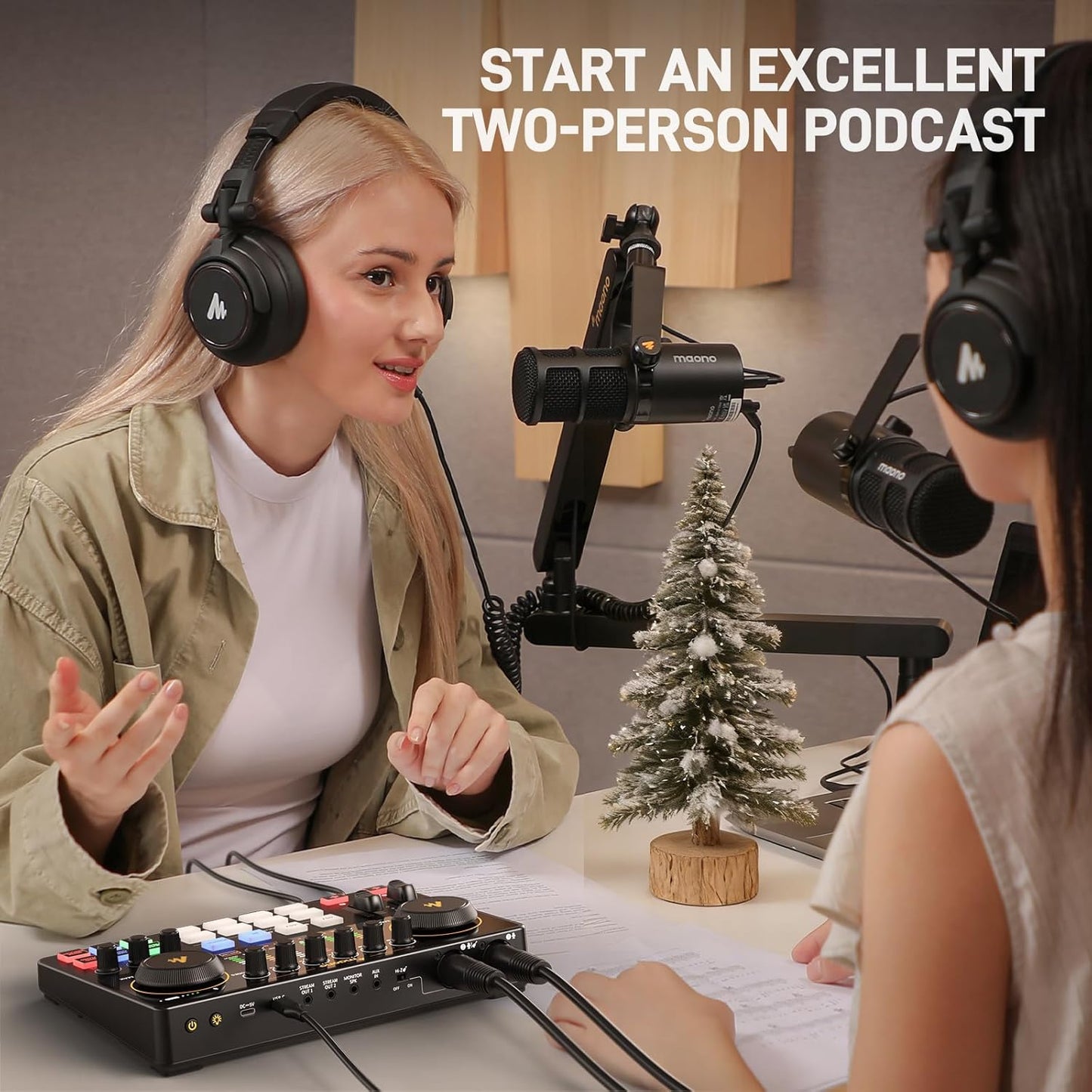 MAONO Podcast Equipment Bundle – Maonocaster E2 Gen2 Audio Interface Mixer with Dual XLR Input for Streaming & Recording