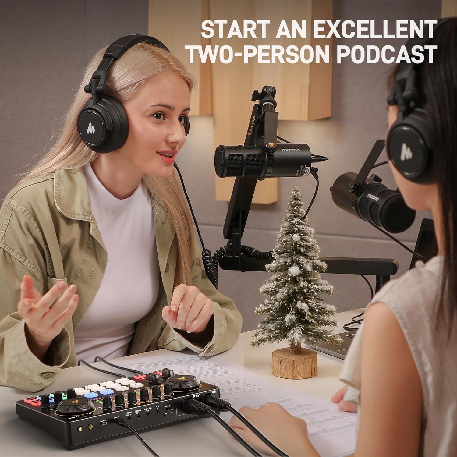 MAONO Podcast Equipment Bundle – Maonocaster E2 Gen2 Audio Interface Mixer with Dual XLR Input for Streaming & Recording