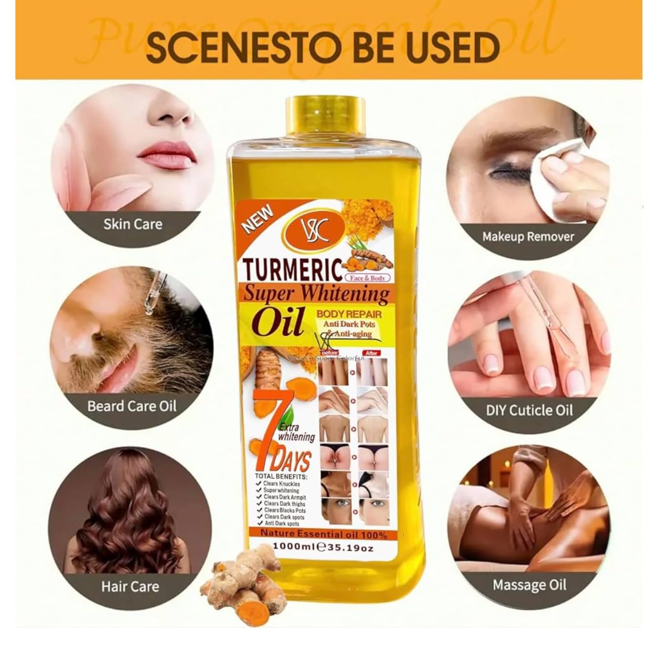 Turmeric Oil Face & Body Moisturizer – Brightening, Anti-Aging, Spot Correcting Skincare Essential Oil, 1000ML (35.19 fl oz)