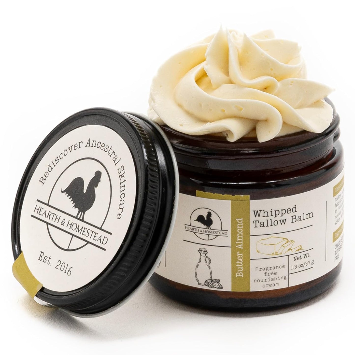 Hearth & Homestead Whipped Grass-Fed Beef Tallow Skin Balm – Organic Face & Body Moisturizer with Olive Oil, Calendula & Rose, Eczema Relief Cream for Dry Skin, Unscented, 1.3 oz