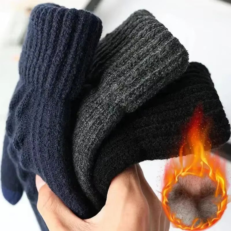 Warm Full Finger Winter Gloves: Men and Women Touchscreen Fleece, Thickened Wool Knitted for Cycling and Driving