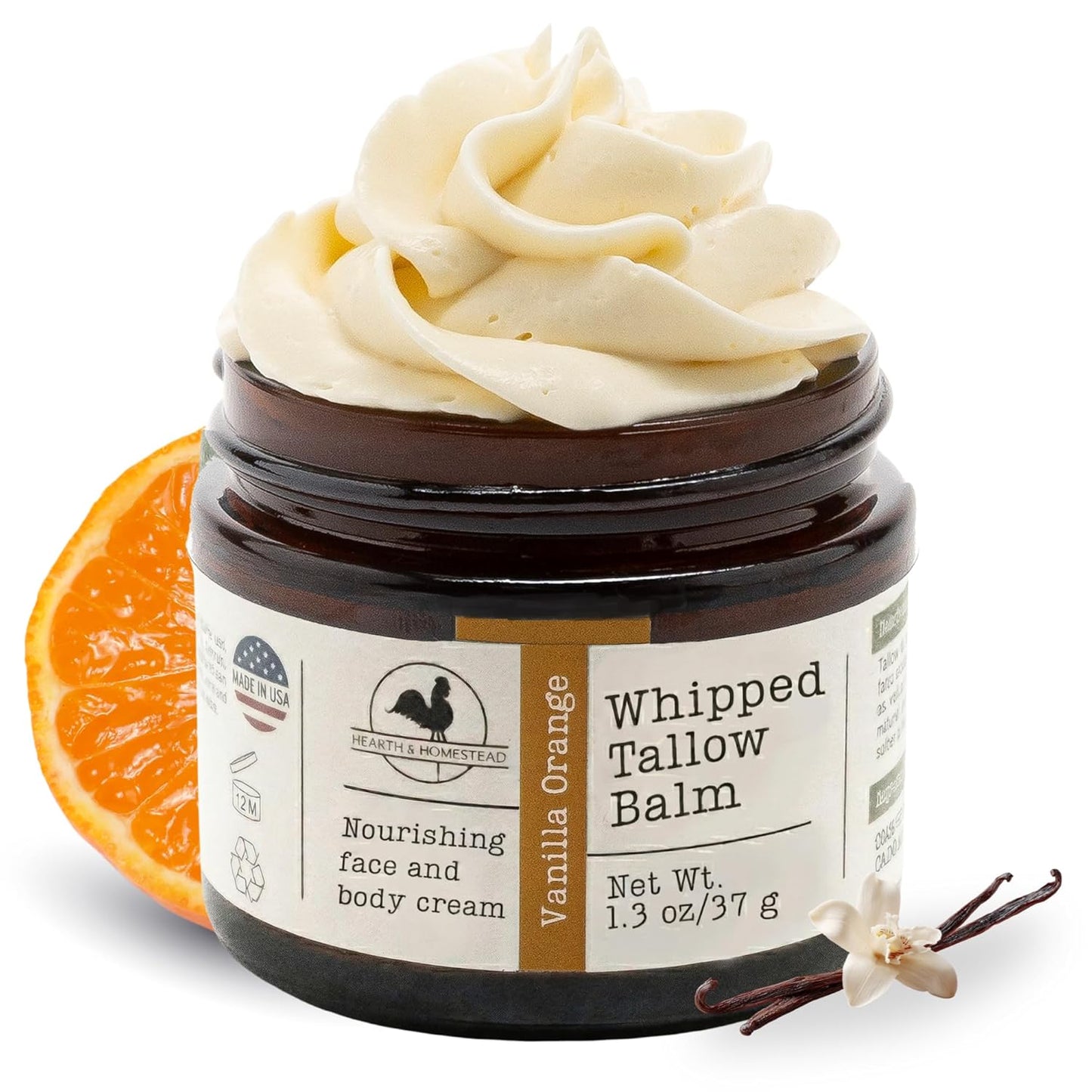 Hearth & Homestead Whipped Grass-Fed Beef Tallow Skin Balm – Organic Face & Body Moisturizer with Olive Oil, Calendula & Rose, Eczema Relief Cream for Dry Skin, Unscented, 1.3 oz