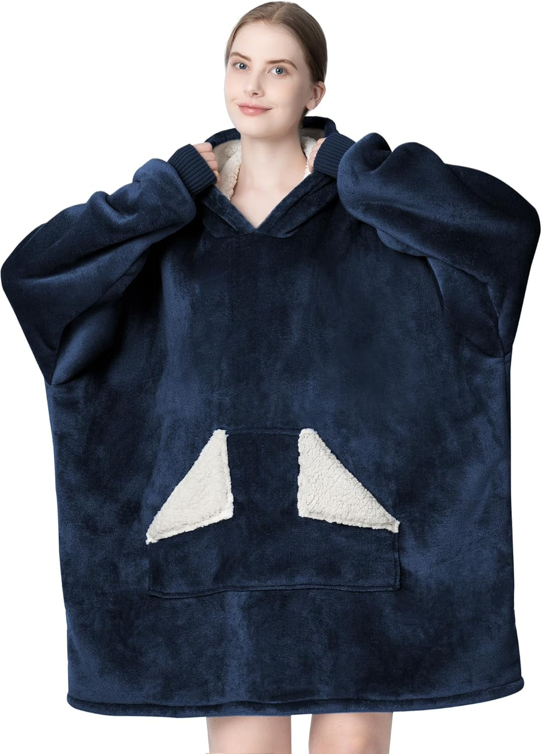 Touchat Wearable Blanket Hoodie for Adults – Oversized Sherpa Fleece Sweatshirt Blanket with Hood, Sleeves & Giant Front Pocket, Ultra-Warm Cozy Grey Gift for Women