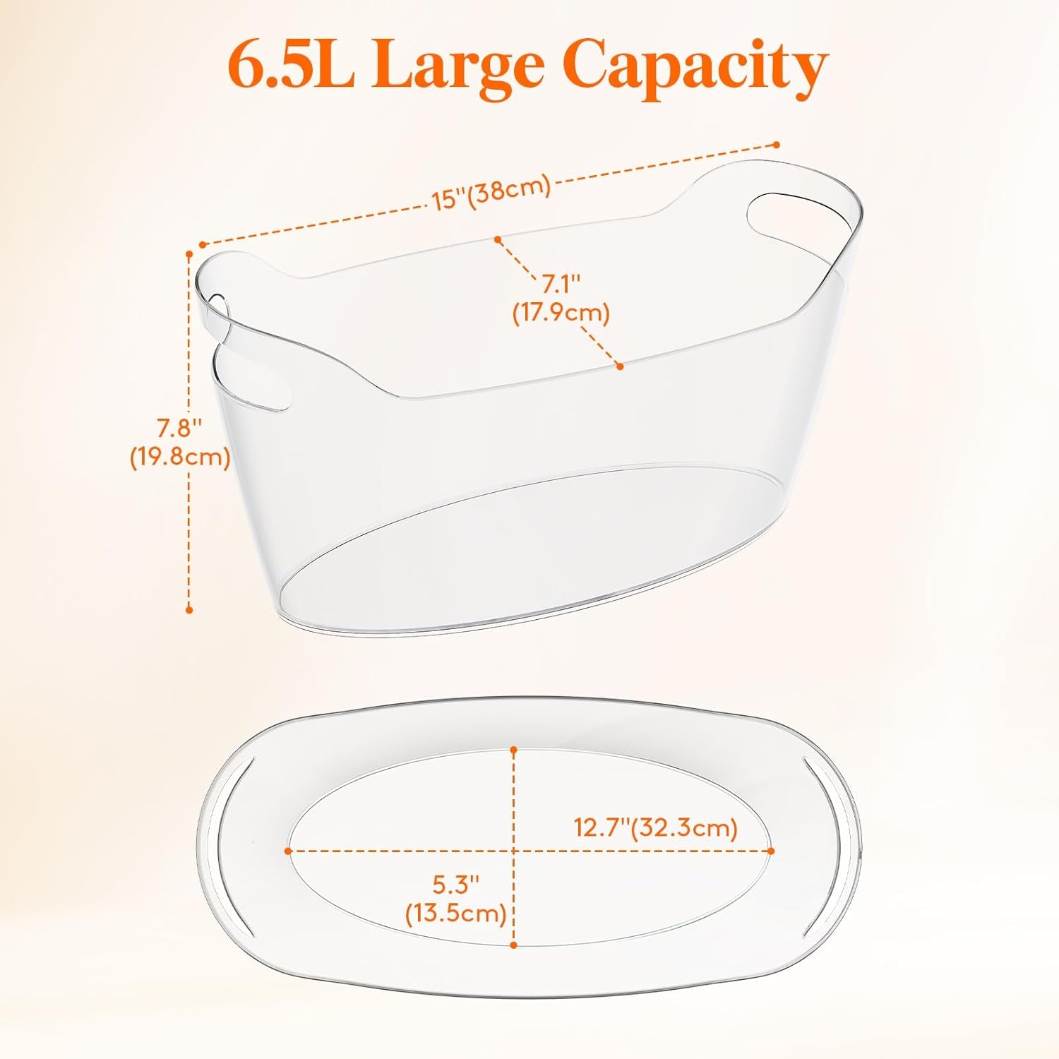 Lifewit 6.5L Ice Bucket for Parties – Portable Drink Tub with Scoop, Plastic Champagne & Wine Cooler for Beer, Cocktails & Mimosa Bar, Beverage Chiller (15 x 7 x 8 in)