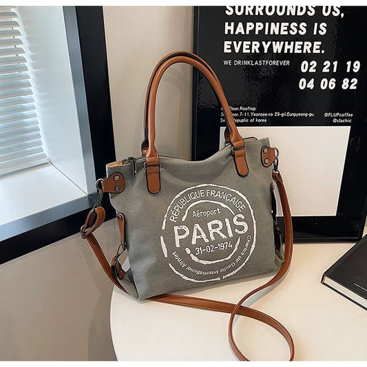 Vintage Paris Stamp Print Shoulder Bag – Women’s Crossbody Handbag with Adjustable Strap