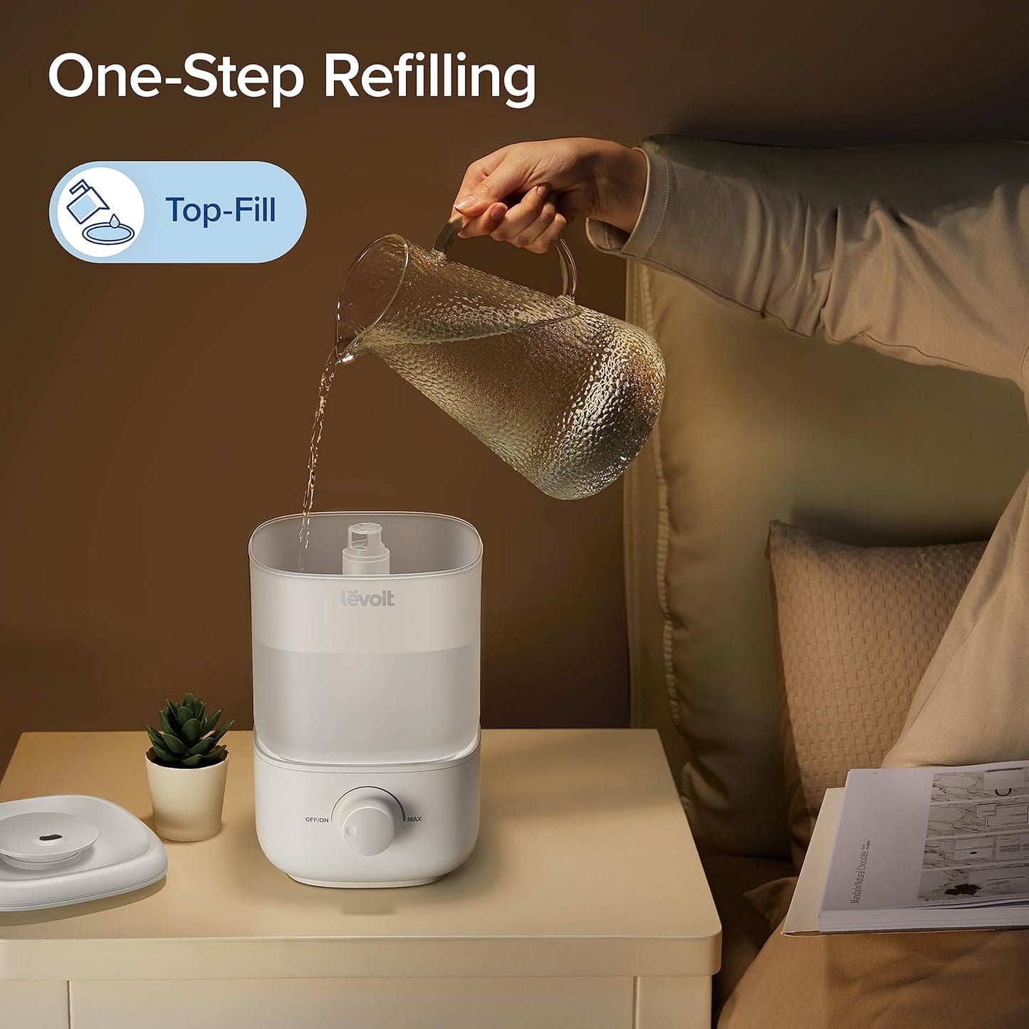 LEVOIT Top Fill Cool Mist Humidifier – 2.5L Tank for Large Rooms, Ultra-Quiet 26dB, Easy Clean, Auto Shut-Off, BPA-Free, Up to 25H Runtime
