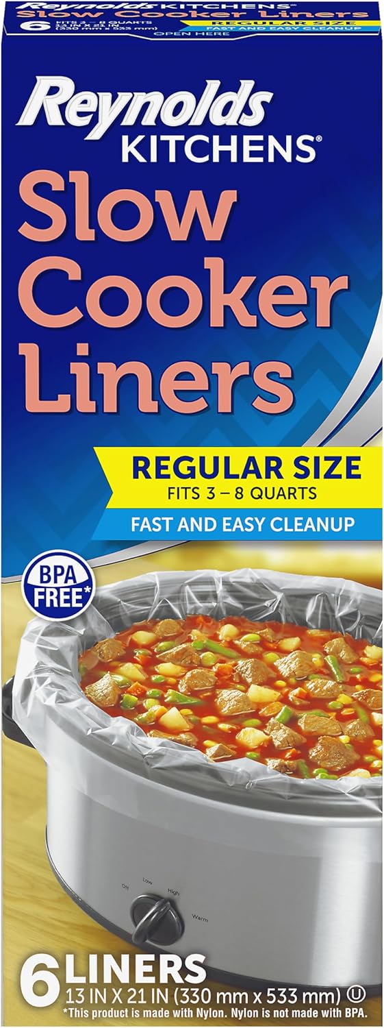 Reynolds Kitchens Regular Slow Cooker Liners – Fits 3–8 Quart Crockpots, Easy Cleanup, 6 Count