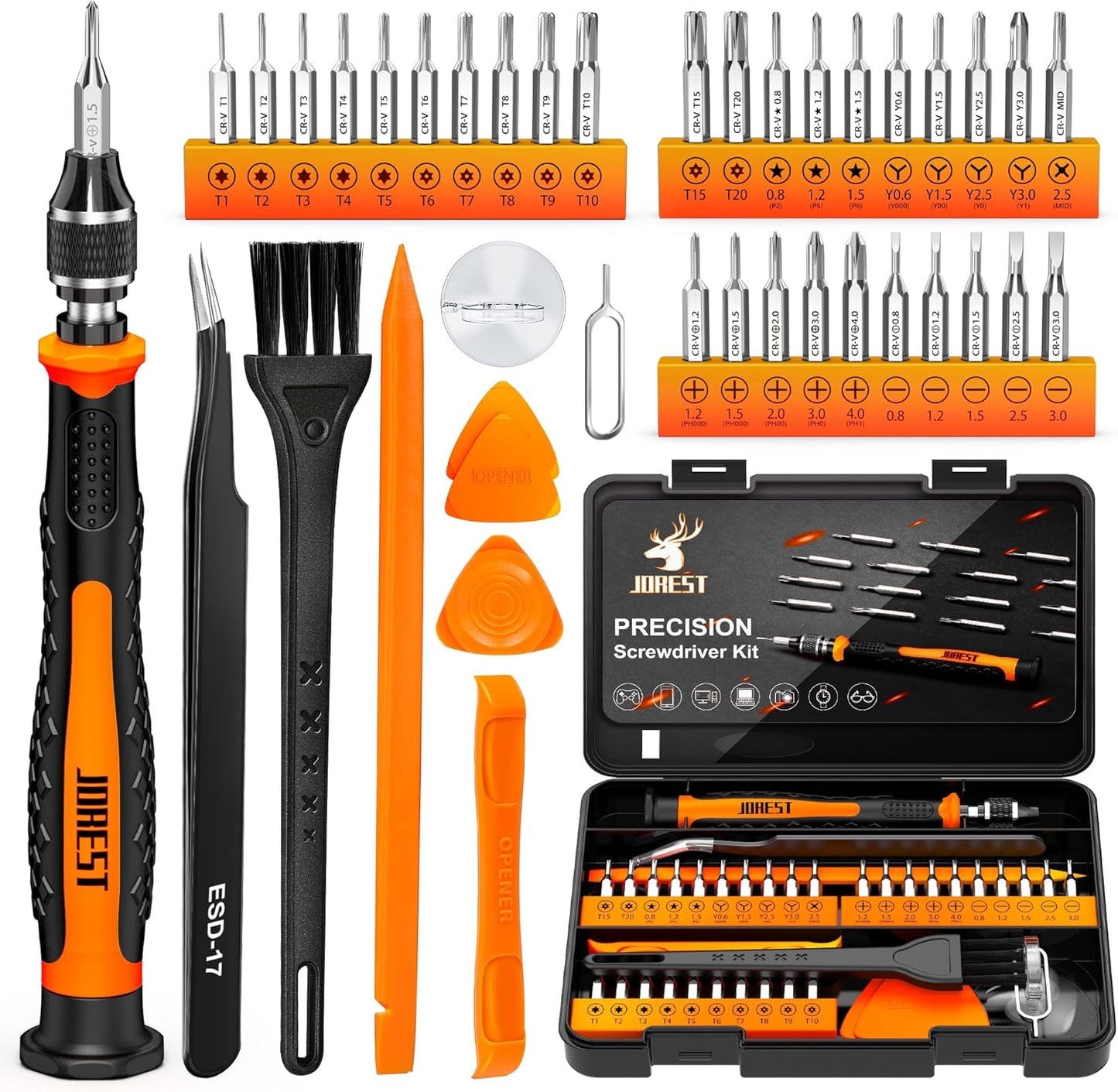 JOREST 59-Piece Precision Screwdriver Set – Mini Repair Tool Kit with Torx T5 T6 T8 for MacBook, iPhone, Laptop, PC, PS4/PS5, Xbox, Switch, Eyeglasses, Watch & Electronics