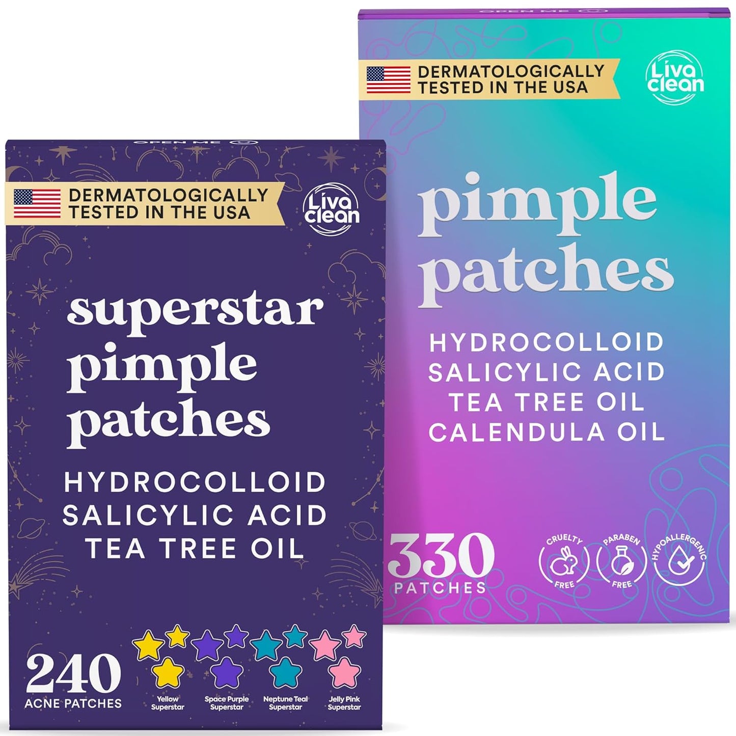 Livaclean Star Pimple Patches for Face – Hydrocolloid Acne Stickers with Tea Tree Oil, Salicylic Acid, Zit Stickers for Fast Healing, & Cute Acne Patch Stickers