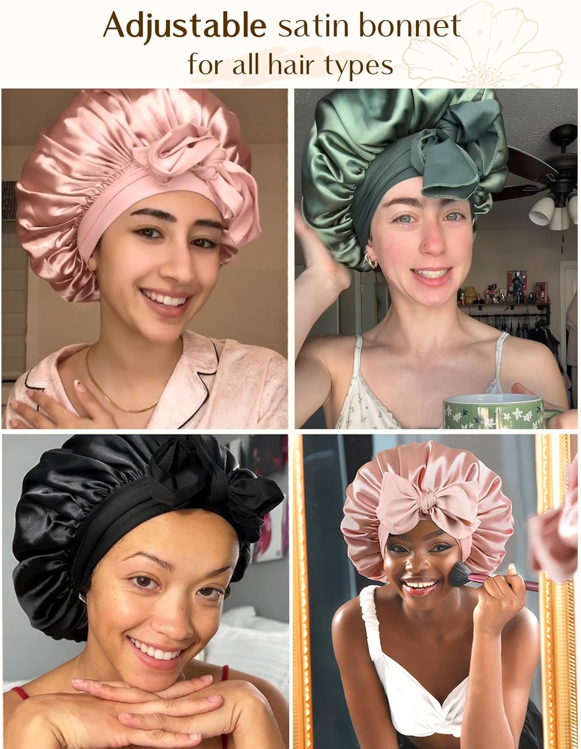 YANIBEST Adjustable Silk Bonnet - Stylish Blush Pink Double Layer Satin Hair Protector for Women, Reduces Frizz and Prevents Messy Hair While Sleeping