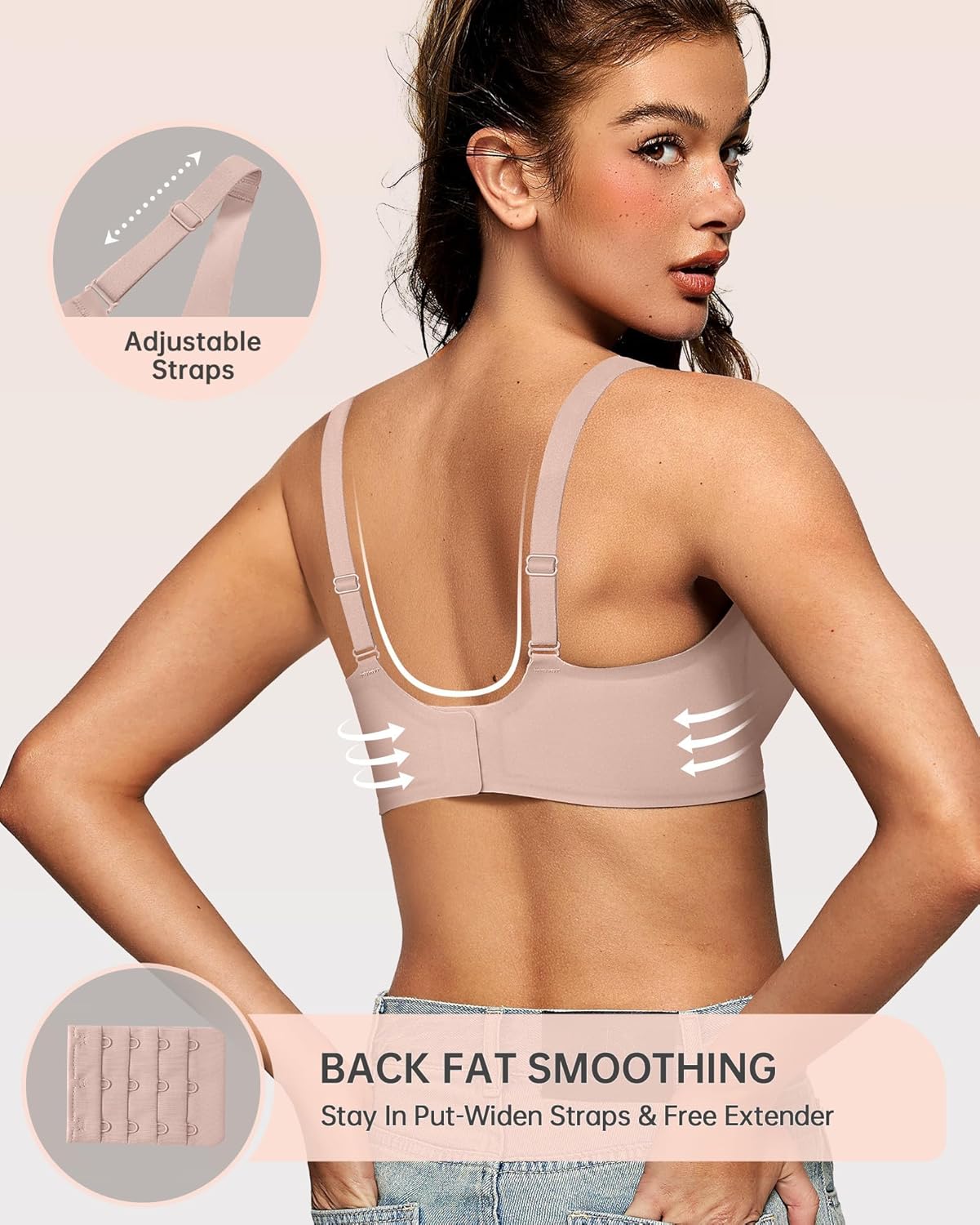 OEAK Women’s Deep V Wireless Bra – Seamless Plunge T-Shirt Bra with Push-Up Support, Comfortable No-Underwire Bralette