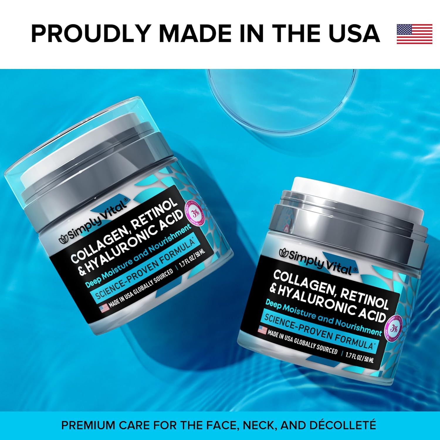 SimplyVital Collagen, Retinol & Hyaluronic Acid Cream – Anti-Aging Face & Neck Moisturizer, Firming Day & Night Cream (1.7 fl oz)