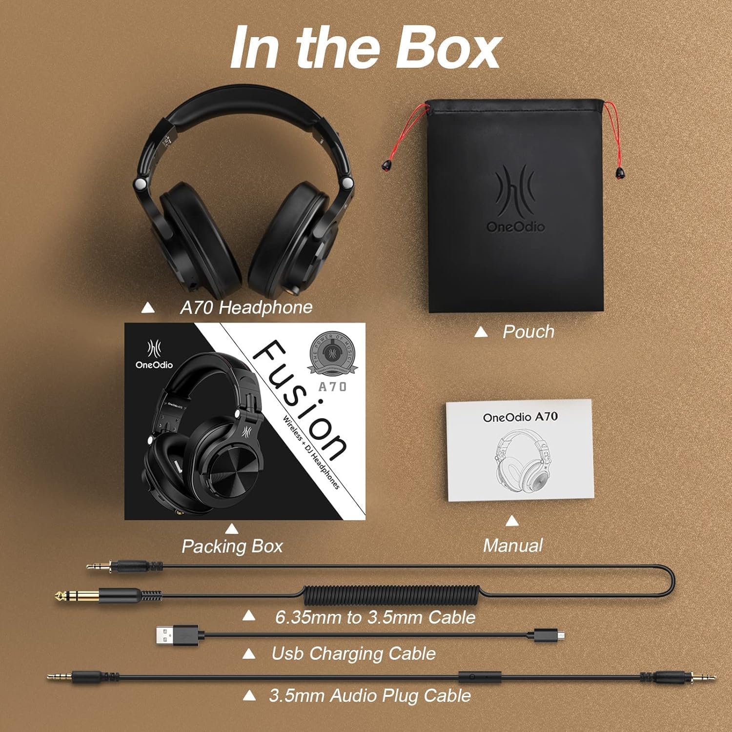 OneOdio A70 Bluetooth Over-Ear Headphones – Wireless Hi-Res Headphones with 72H Playtime, Built-In Mic, 3.5mm/6.35mm Wired Jack for Studio Monitoring, DJ Mixing, Gaming & PC Audio