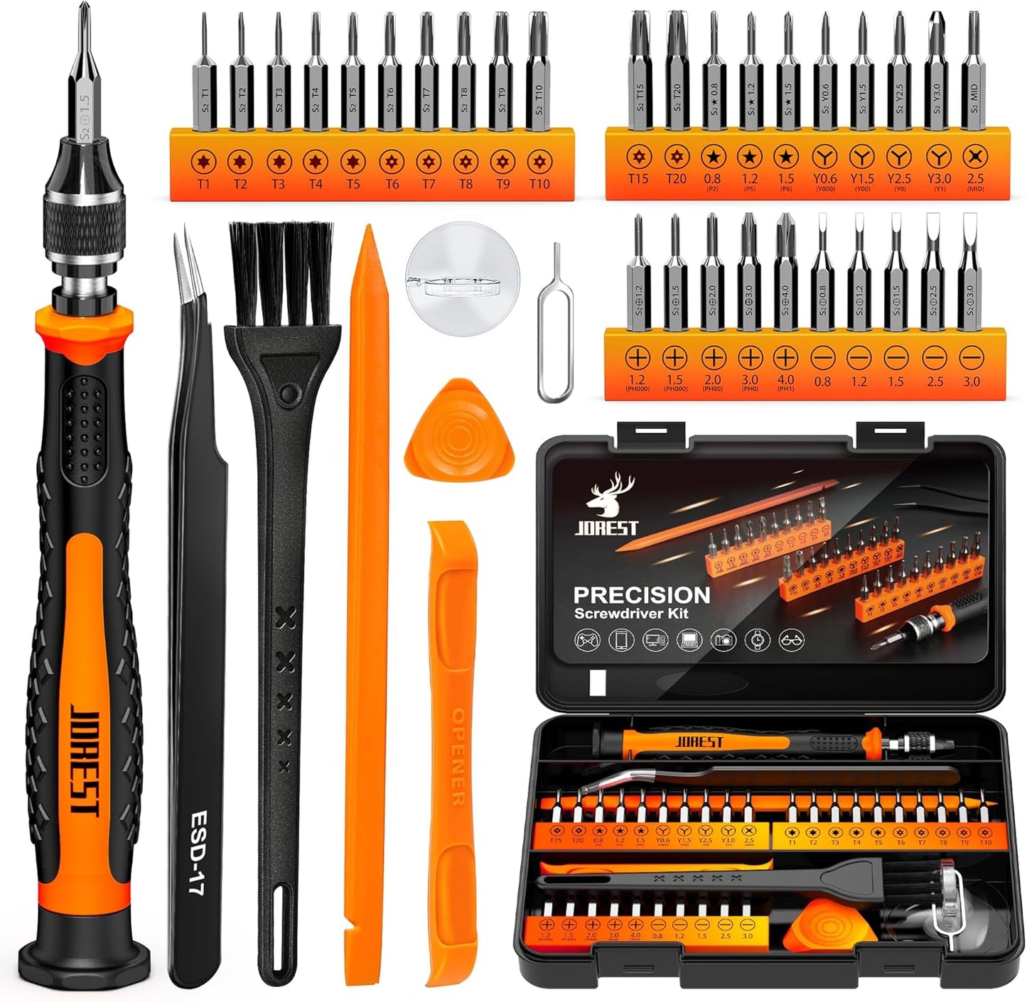 JOREST 59-Piece Precision Screwdriver Set – Mini Repair Tool Kit with Torx T5 T6 T8 for MacBook, iPhone, Laptop, PC, PS4/PS5, Xbox, Switch, Eyeglasses, Watch & Electronics