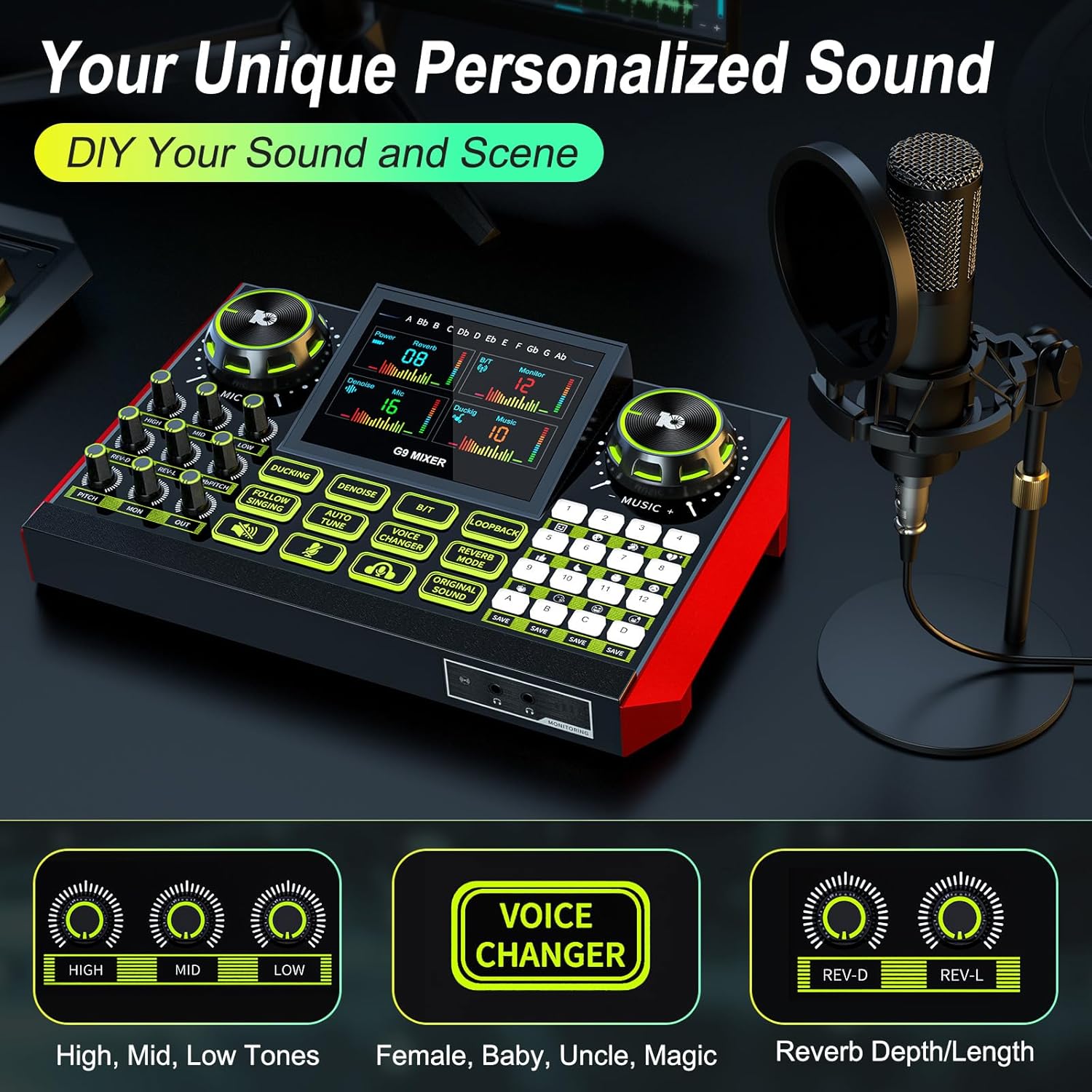 Podcast Equipment Bundle with Live Sound Card Audio Mixer – 3.5mm Condenser Microphone for PC, Phone, Streaming, Gaming & Singing