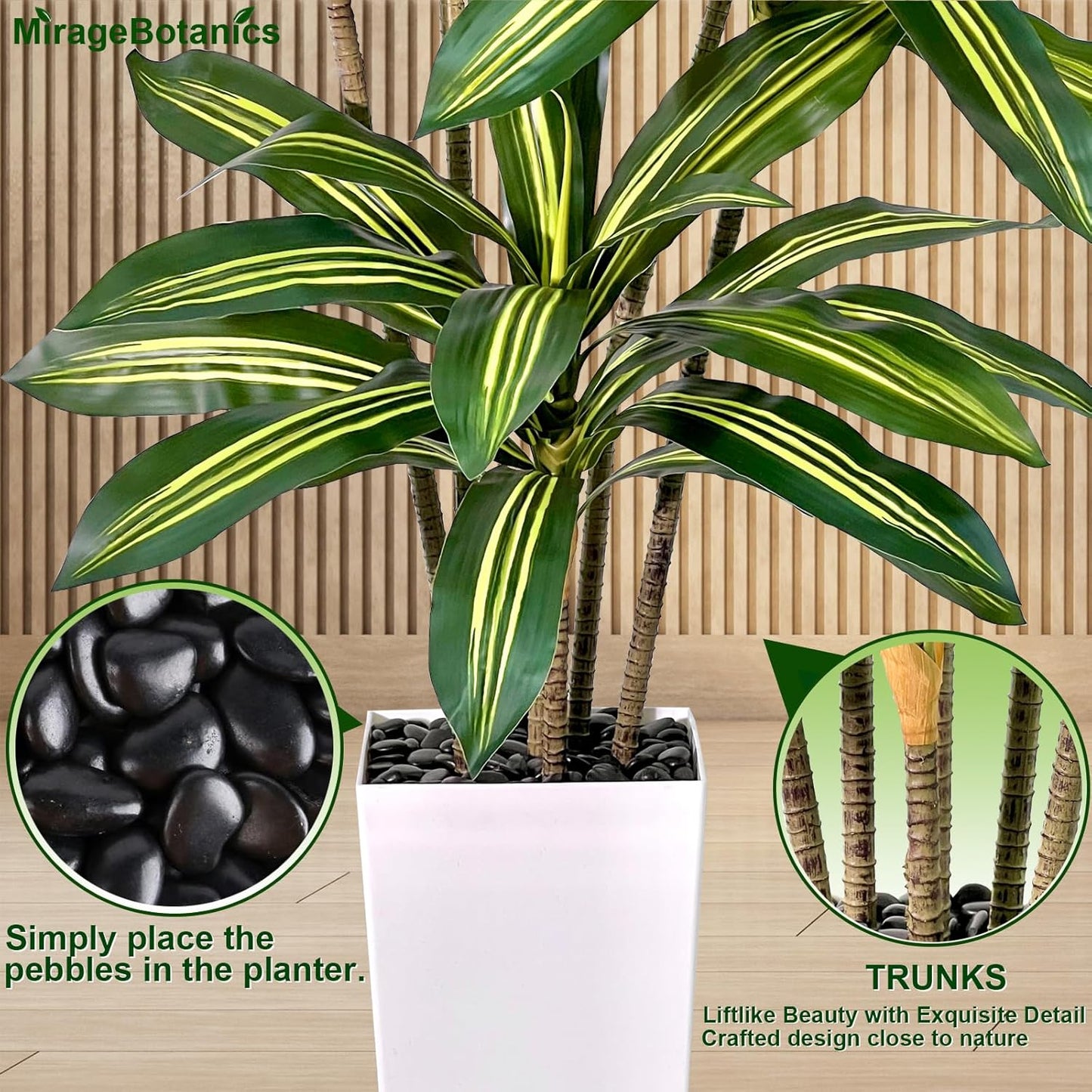 Artificial Dracaena 5FT Tree with White Planter – Realistic Faux Dragon Indoor Floor Plant for Home, Office, Living Room & Bedroom Decor