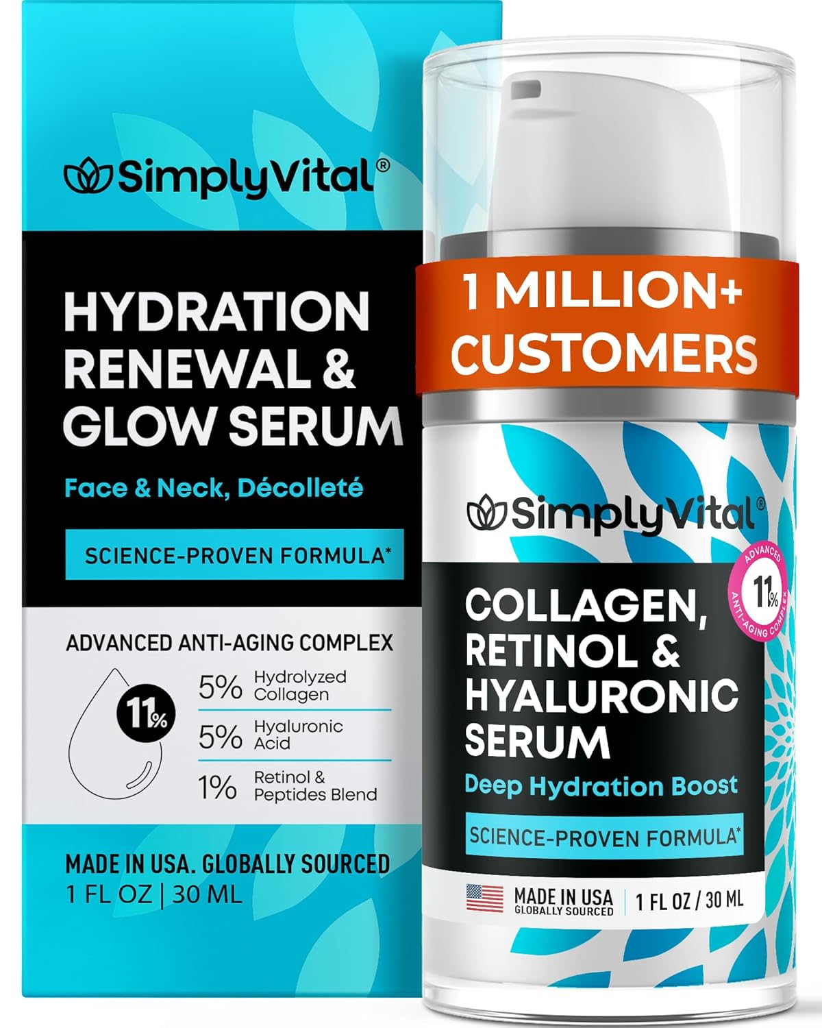 SimplyVital Collagen, Retinol & Hyaluronic Acid Cream – Anti-Aging Face & Neck Moisturizer, Firming Day & Night Cream (1.7 fl oz)