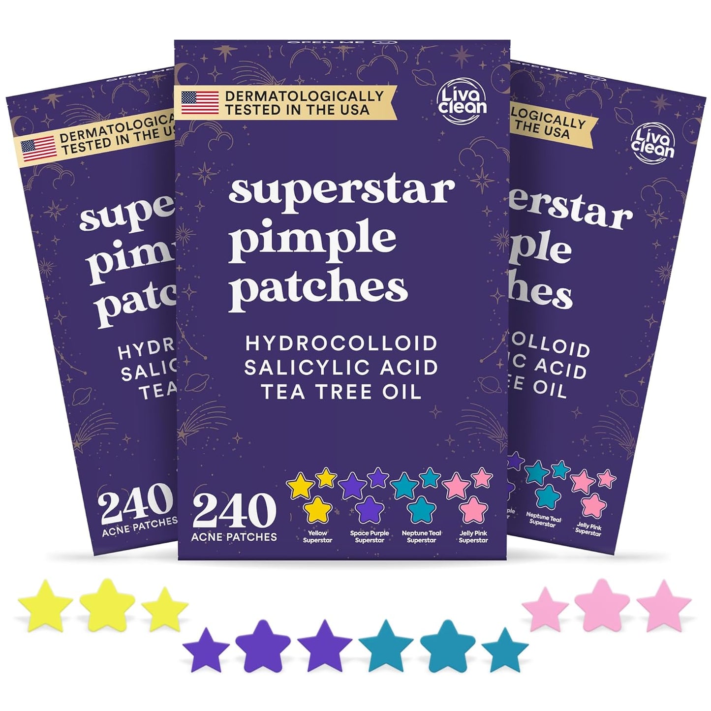 Livaclean Star Pimple Patches for Face – Hydrocolloid Acne Stickers with Tea Tree Oil, Salicylic Acid, Zit Stickers for Fast Healing, & Cute Acne Patch Stickers