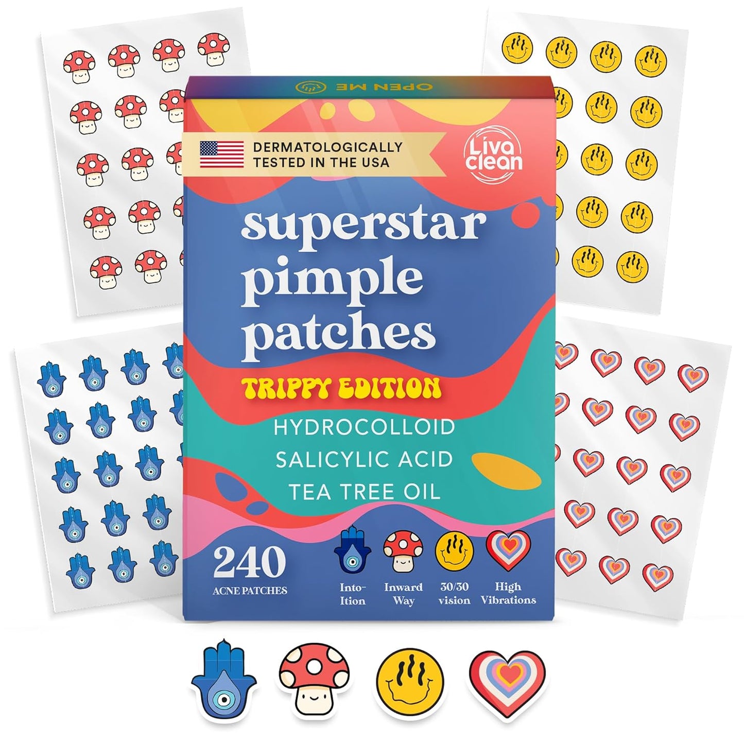 Livaclean Star Pimple Patches for Face – Hydrocolloid Acne Stickers with Tea Tree Oil, Salicylic Acid, Zit Stickers for Fast Healing, & Cute Acne Patch Stickers