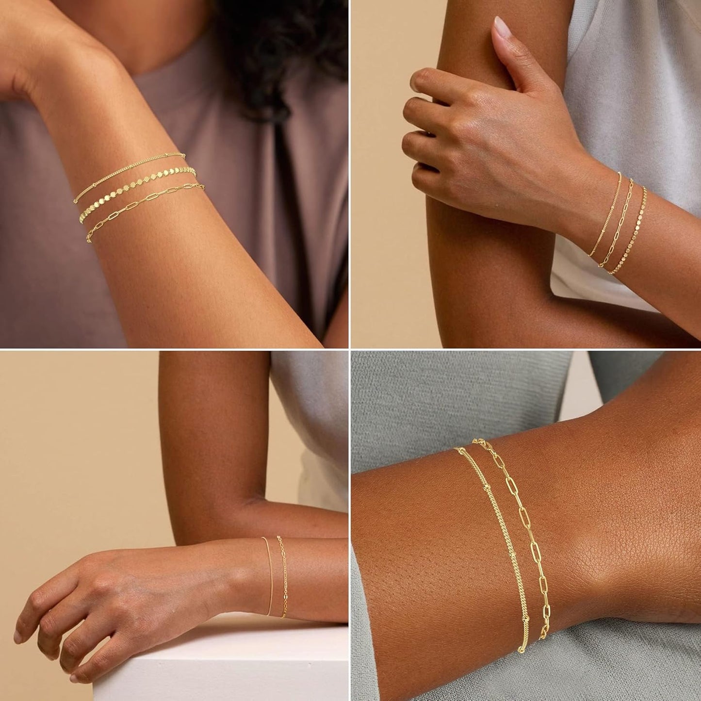 MBW Gold Bracelets for Women – 14K Gold Plated Stackable Beaded & Paperclip Chain Bracelet Set, Trendy Waterproof Fashion Jewelry