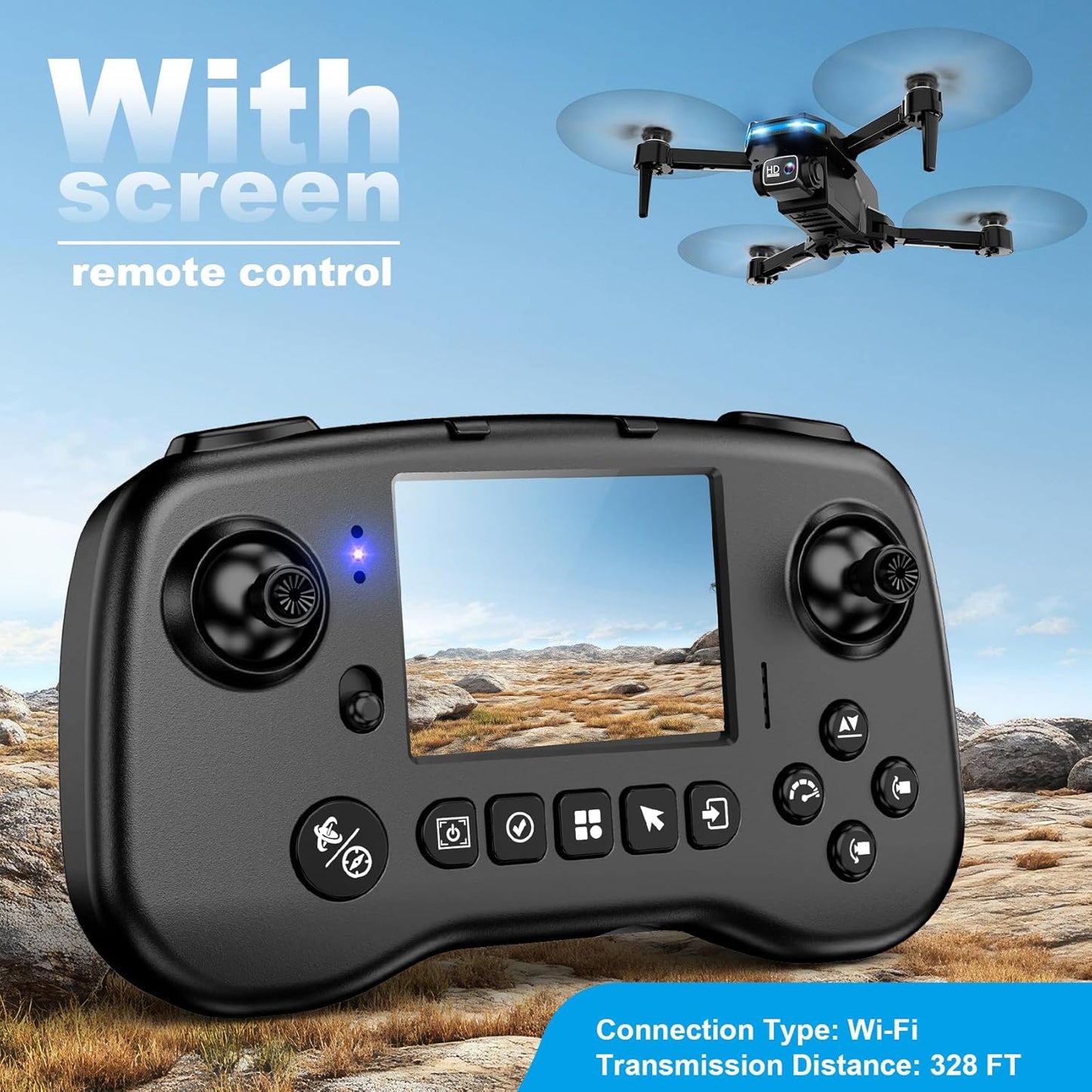 Beginner Drone with Camera & Screen Controller – Foldable Remote Control Quadcopter with Gesture Control, 3D Flip, One-Key Start, Emergency Stop, Dual Batteries