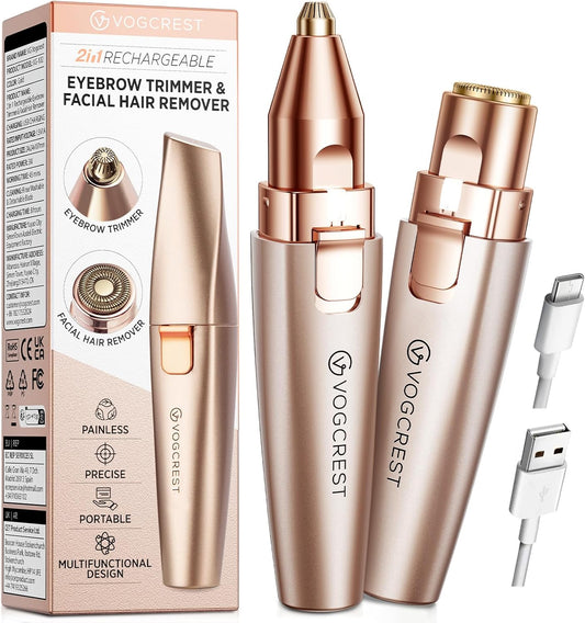 VG VOGCREST Eyebrow & Facial Trimmer – 2-in-1 Rechargeable Facial Hair Removal & Eyebrow Shaver with LED Light