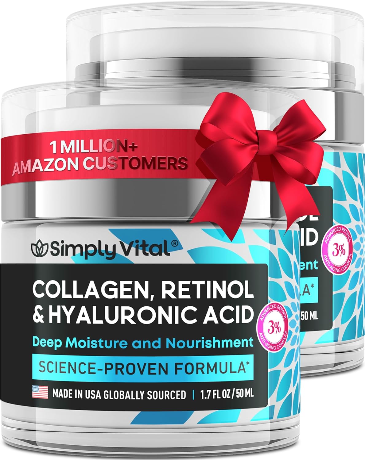 SimplyVital Collagen, Retinol & Hyaluronic Acid Cream – Anti-Aging Face & Neck Moisturizer, Firming Day & Night Cream (1.7 fl oz)
