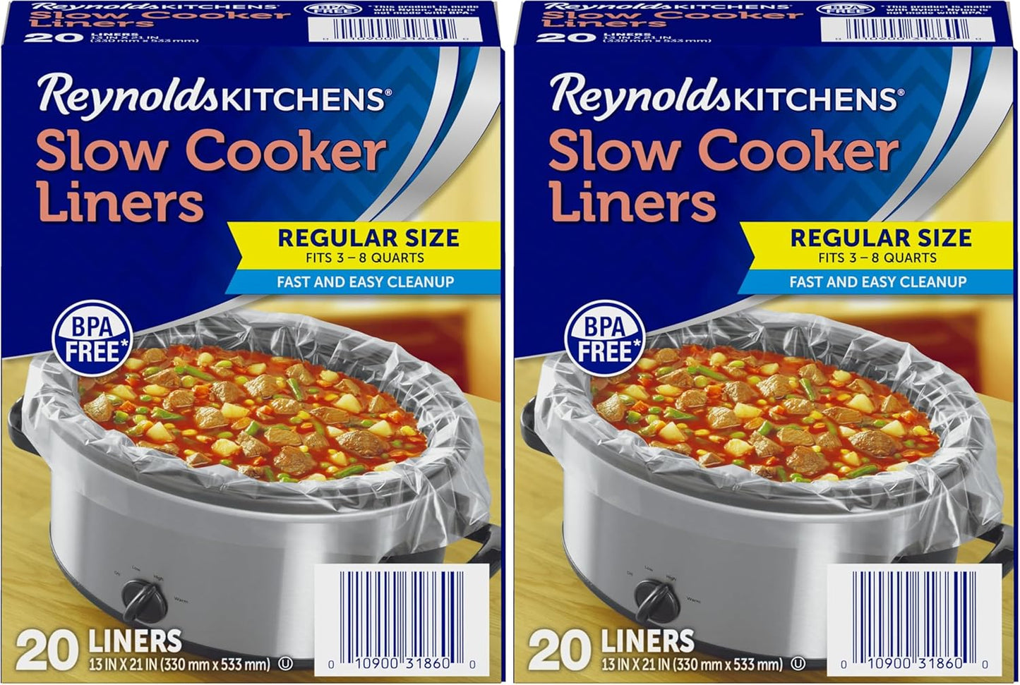 Reynolds Kitchens Regular Slow Cooker Liners – Fits 3–8 Quart Crockpots, Easy Cleanup, 6 Count