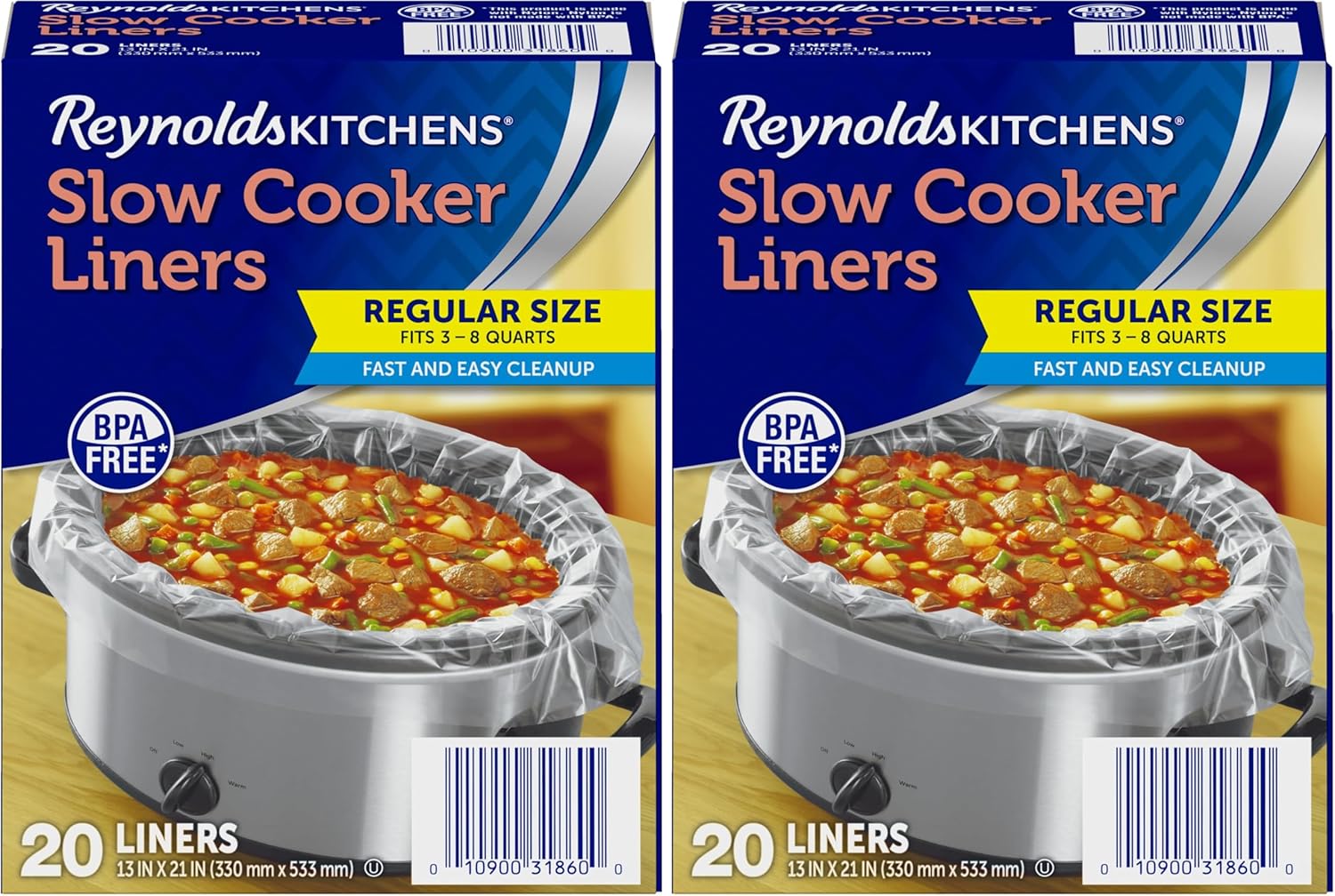 Reynolds Kitchens Regular Slow Cooker Liners – Fits 3–8 Quart Crockpots, Easy Cleanup, 6 Count
