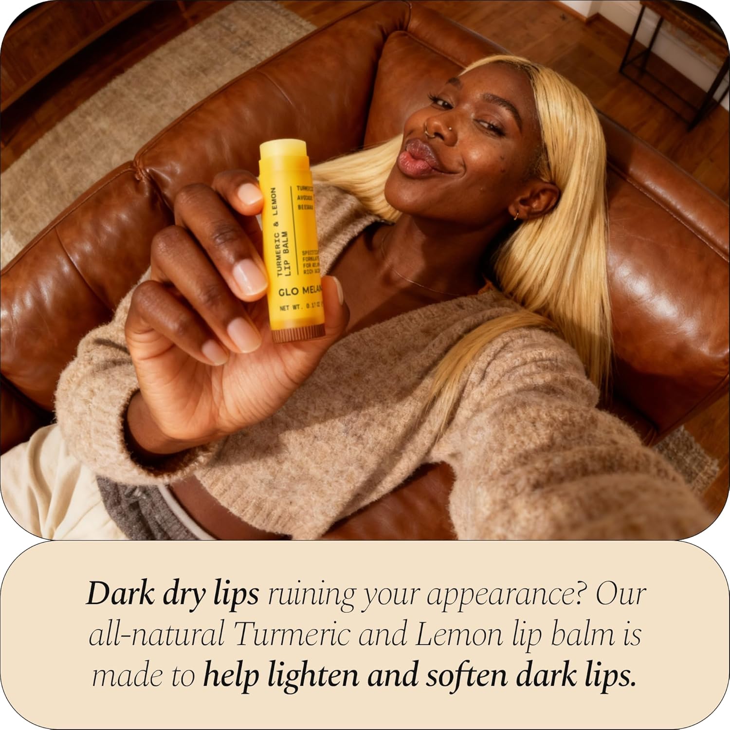 Glo Melanin Natural Lemon & Turmeric Lip Balm – Brightening & Nourishing Lip Care for Dark or Smoker’s Lips, Hydrating All-Natural Moisturizing Balm