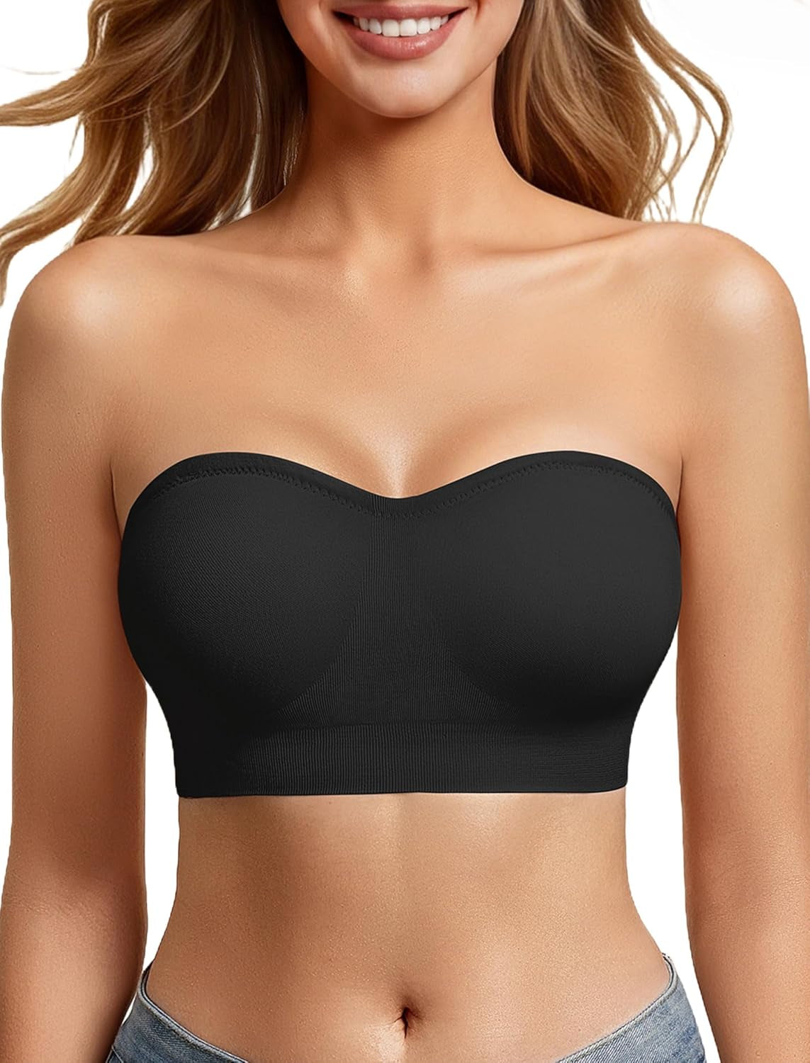 Avidlove Strapless Bandeau Bra – Seamless Non-Slip Wireless Push-Up Bralette with Padding, Invisible No Underwire Tube Top Bra for Everyday Comfort