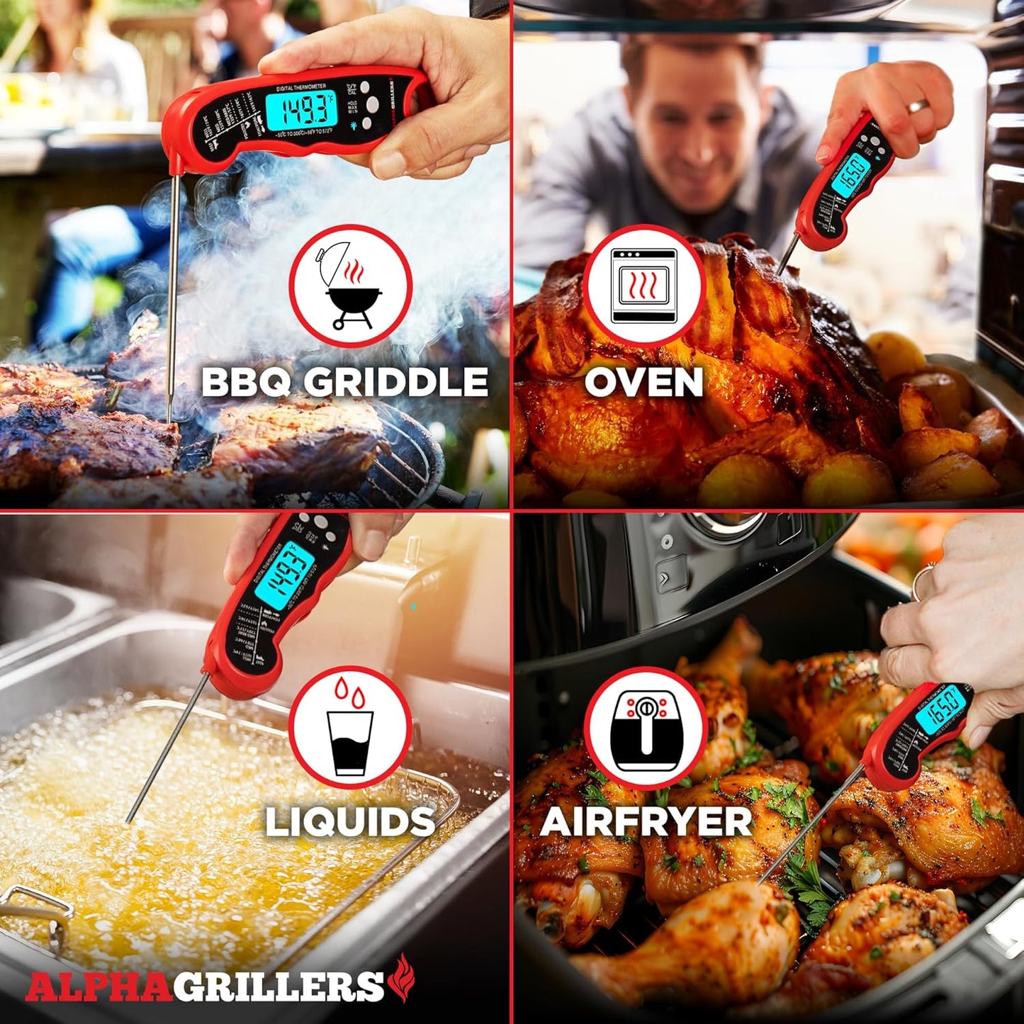 Alpha Grillers Digital Meat Thermometer – Instant Read Food Thermometer for Cooking, Grilling, BBQ & Outdoor Use