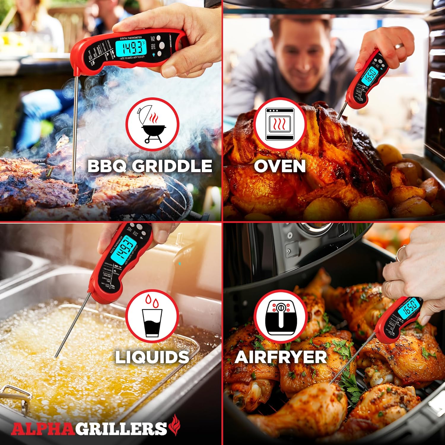 Alpha Grillers Digital Meat Thermometer – Instant Read Food Thermometer for Cooking, Grilling, BBQ & Outdoor Use