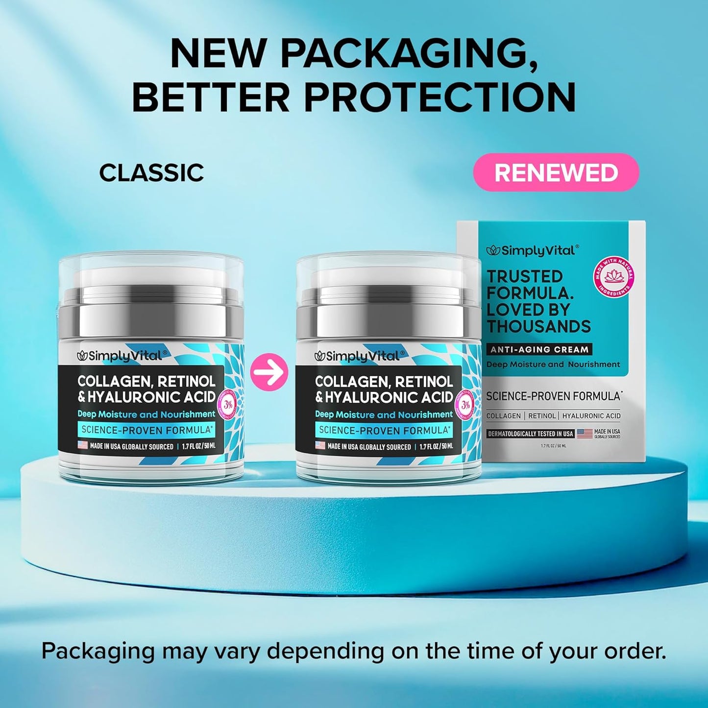 SimplyVital Collagen, Retinol & Hyaluronic Acid Cream – Anti-Aging Face & Neck Moisturizer, Firming Day & Night Cream (1.7 fl oz)