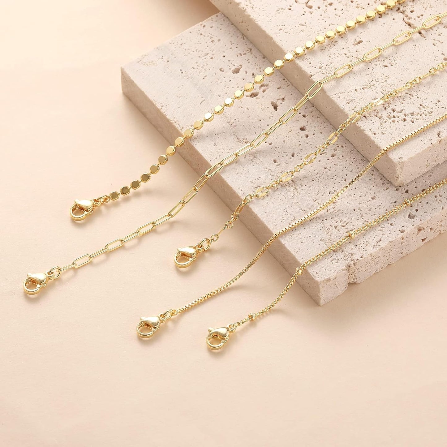 MBW Gold Bracelets for Women – 14K Gold Plated Stackable Beaded & Paperclip Chain Bracelet Set, Trendy Waterproof Fashion Jewelry