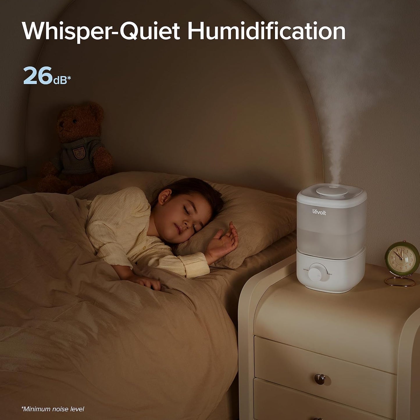 LEVOIT Top Fill Cool Mist Humidifier – 2.5L Tank for Large Rooms, Ultra-Quiet 26dB, Easy Clean, Auto Shut-Off, BPA-Free, Up to 25H Runtime