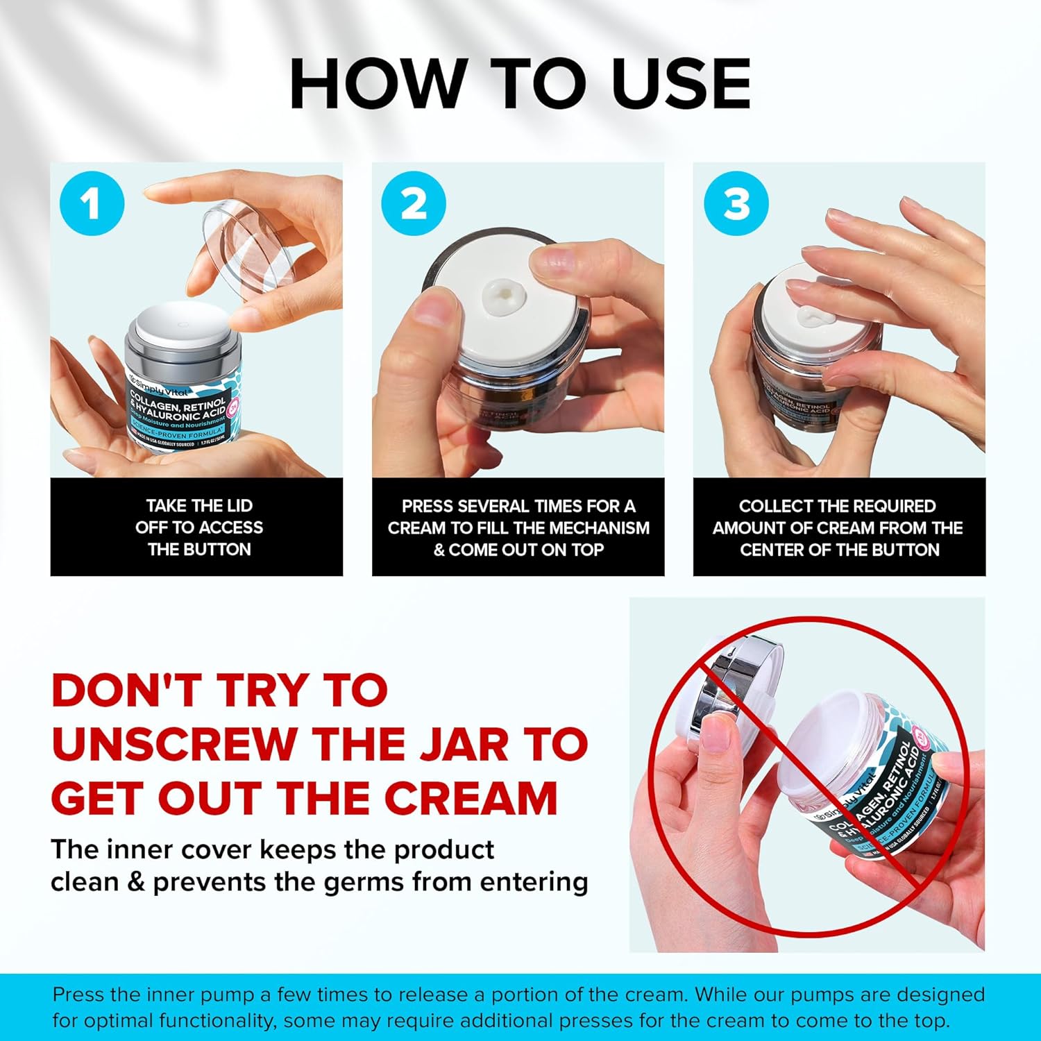 SimplyVital Collagen, Retinol & Hyaluronic Acid Cream – Anti-Aging Face & Neck Moisturizer, Firming Day & Night Cream (1.7 fl oz)