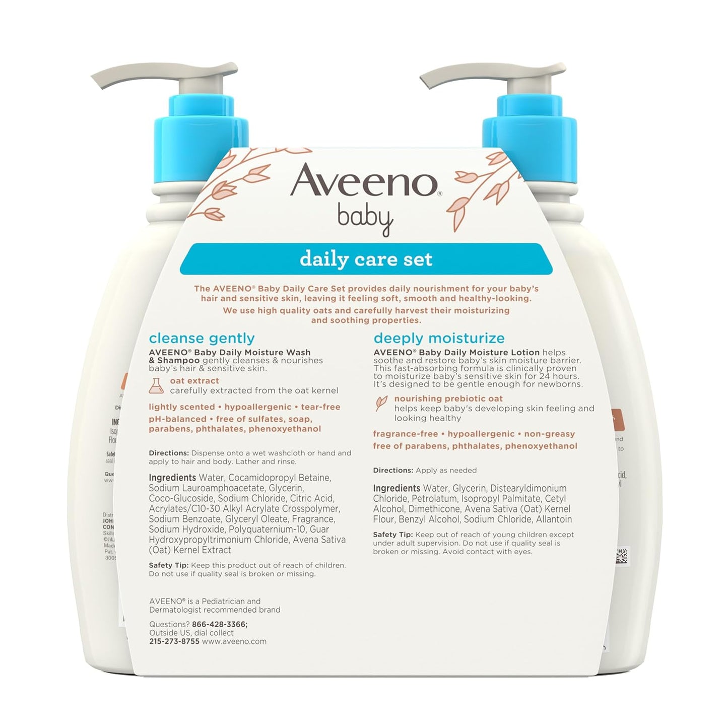 Aveeno Baby Daily Care Gift Set – 2-Piece Baby Bath & Skincare Set with Oat Extract & Prebiotic Oat, Gentle 2-in-1 Baby Wash & Shampoo + Daily Moisturizing Lotion, Hypoallergenic, Paraben-Free