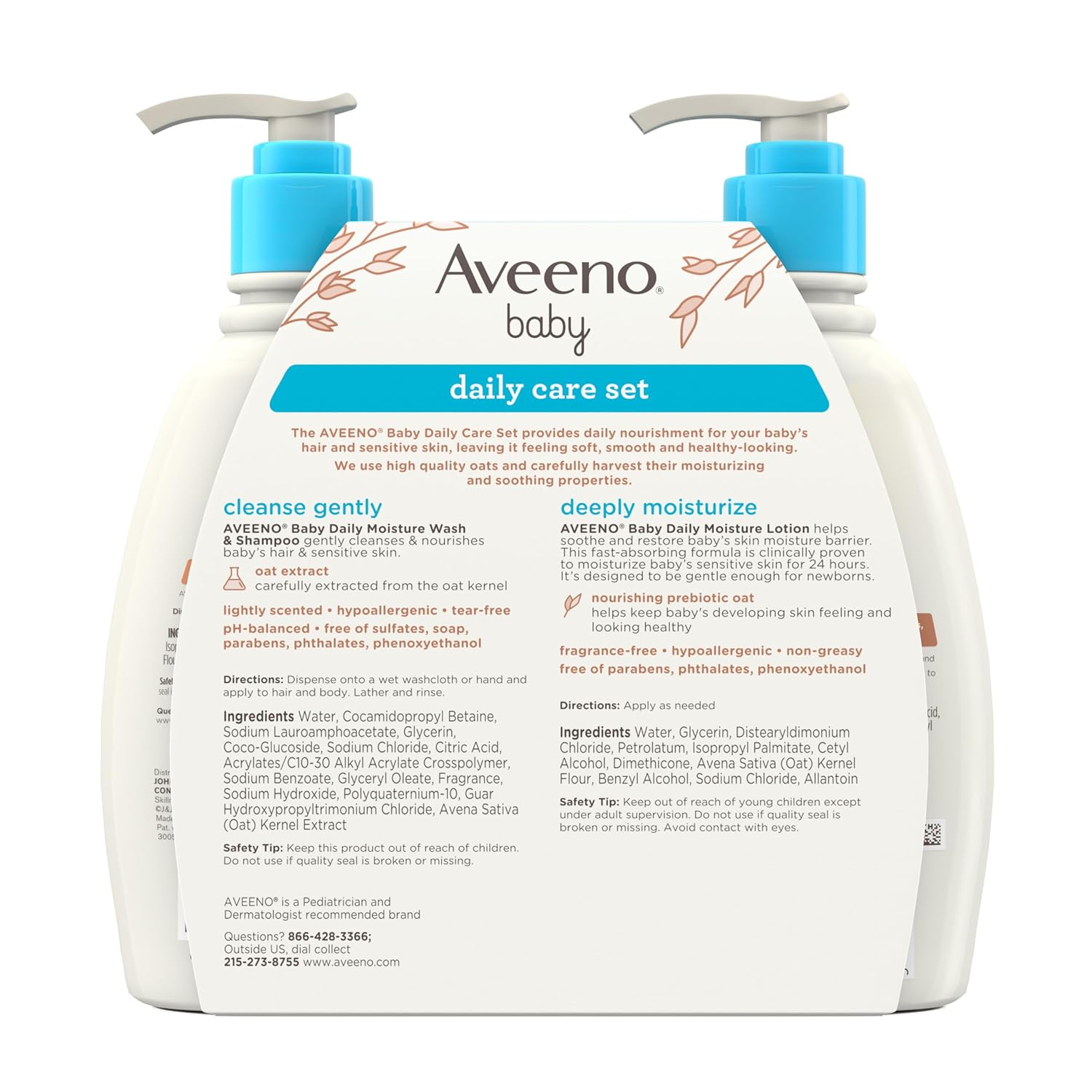 Aveeno Baby Daily Care Gift Set – 2-Piece Baby Bath & Skincare Set with Oat Extract & Prebiotic Oat, Gentle 2-in-1 Baby Wash & Shampoo + Daily Moisturizing Lotion, Hypoallergenic, Paraben-Free