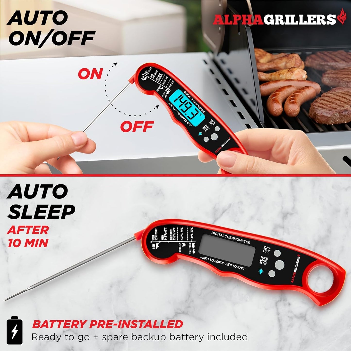 Alpha Grillers Digital Meat Thermometer – Instant Read Food Thermometer for Cooking, Grilling, BBQ & Outdoor Use