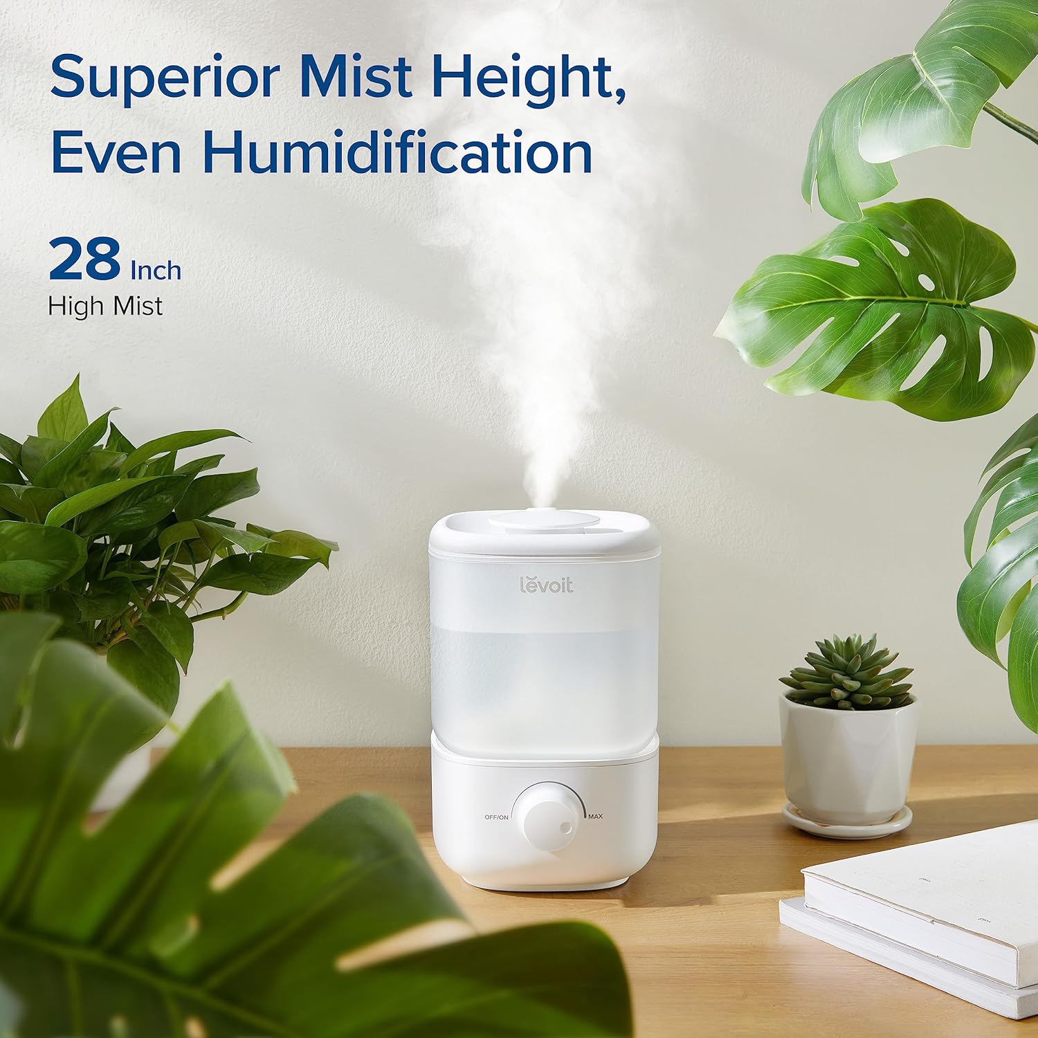 LEVOIT Top Fill Cool Mist Humidifier – 2.5L Tank for Large Rooms, Ultra-Quiet 26dB, Easy Clean, Auto Shut-Off, BPA-Free, Up to 25H Runtime
