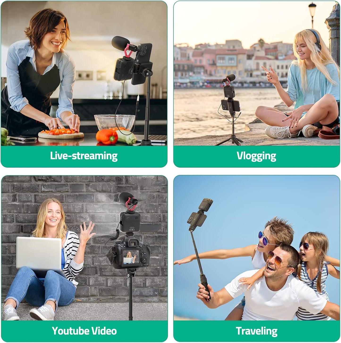 TECELKS Smartphone Video Vlogging Kit - LED Light, Tripod, Microphone, Phone Holder & Carry Bag, Starter Kit for iPhone & Android Content Creators