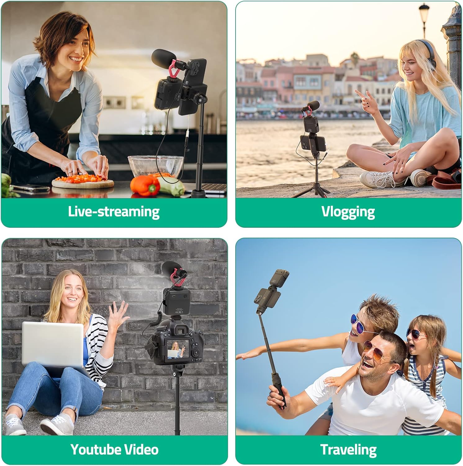 TECELKS Smartphone Video Vlogging Kit - LED Light, Tripod, Microphone, Phone Holder & Carry Bag, Starter Kit for iPhone & Android Content Creators