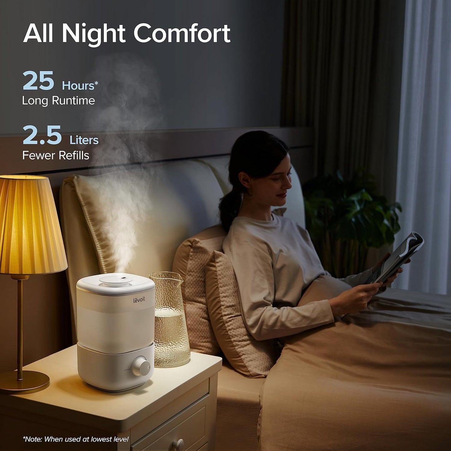 LEVOIT Top Fill Cool Mist Humidifier – 2.5L Tank for Large Rooms, Ultra-Quiet 26dB, Easy Clean, Auto Shut-Off, BPA-Free, Up to 25H Runtime
