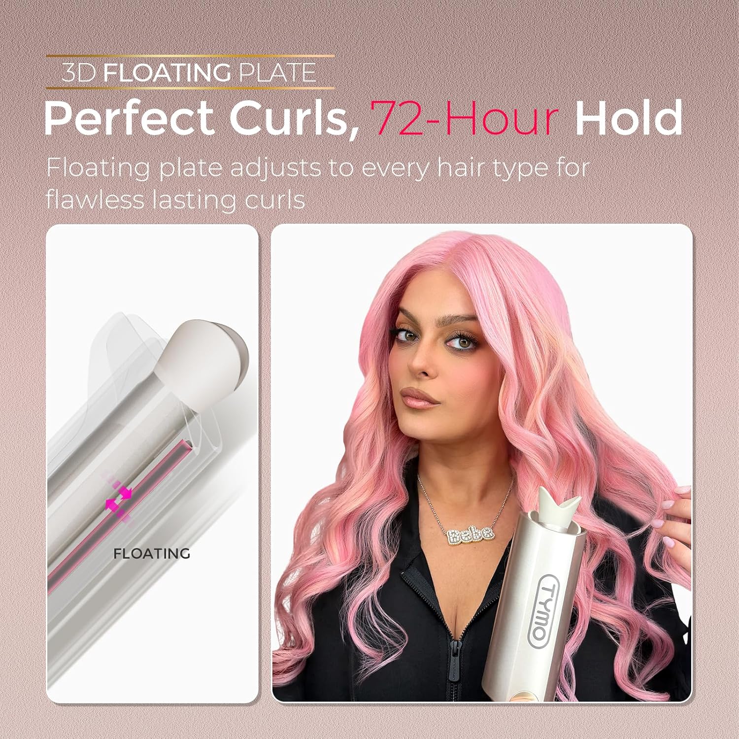 TYMO CurlPro Plus Long Barrel Curling Wand – Ceramic Hair Curler for Long Hair, Anti-Scald, Tangle-Free, Dual Voltage, Gold
