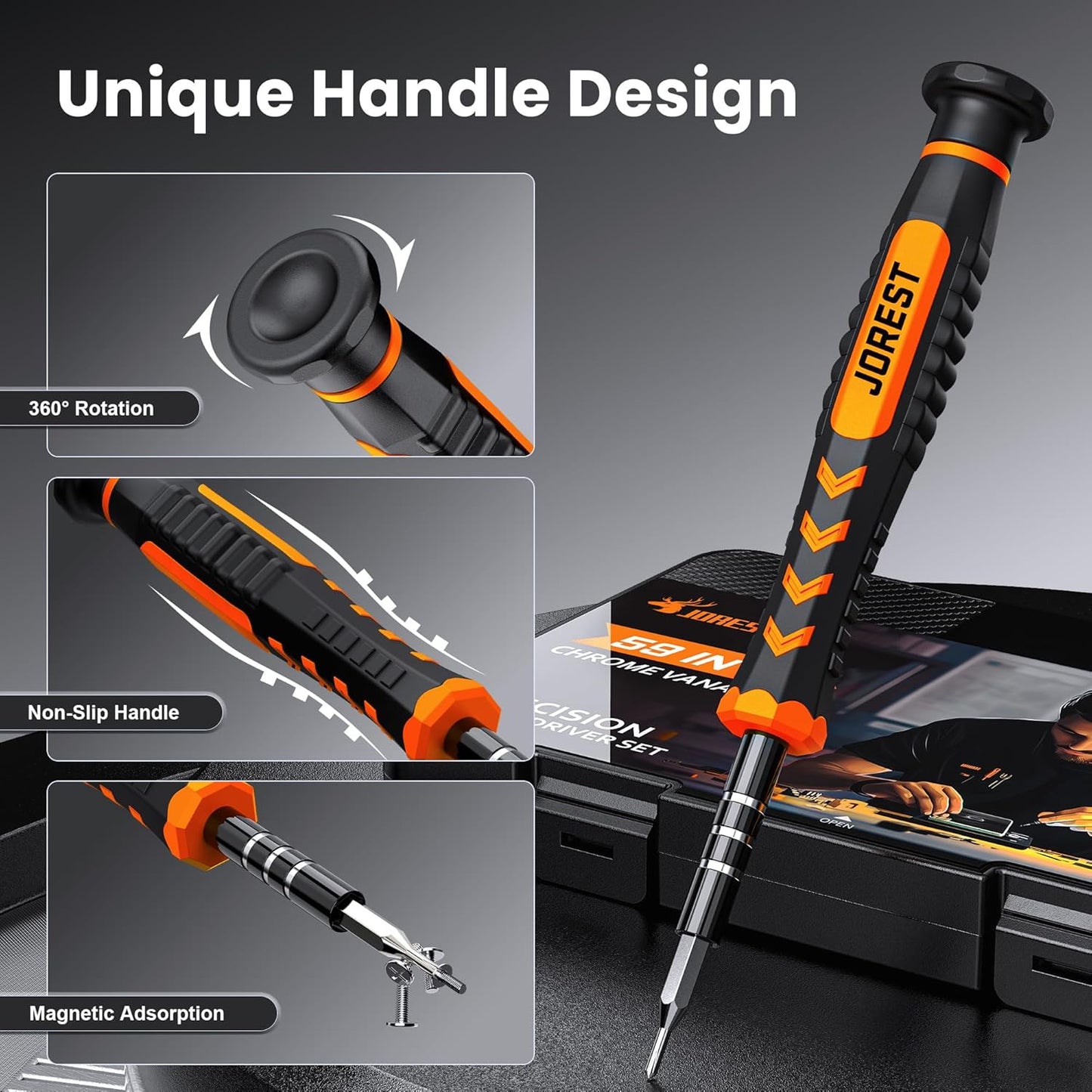 JOREST 59-Piece Precision Screwdriver Set – Mini Repair Tool Kit with Torx T5 T6 T8 for MacBook, iPhone, Laptop, PC, PS4/PS5, Xbox, Switch, Eyeglasses, Watch & Electronics